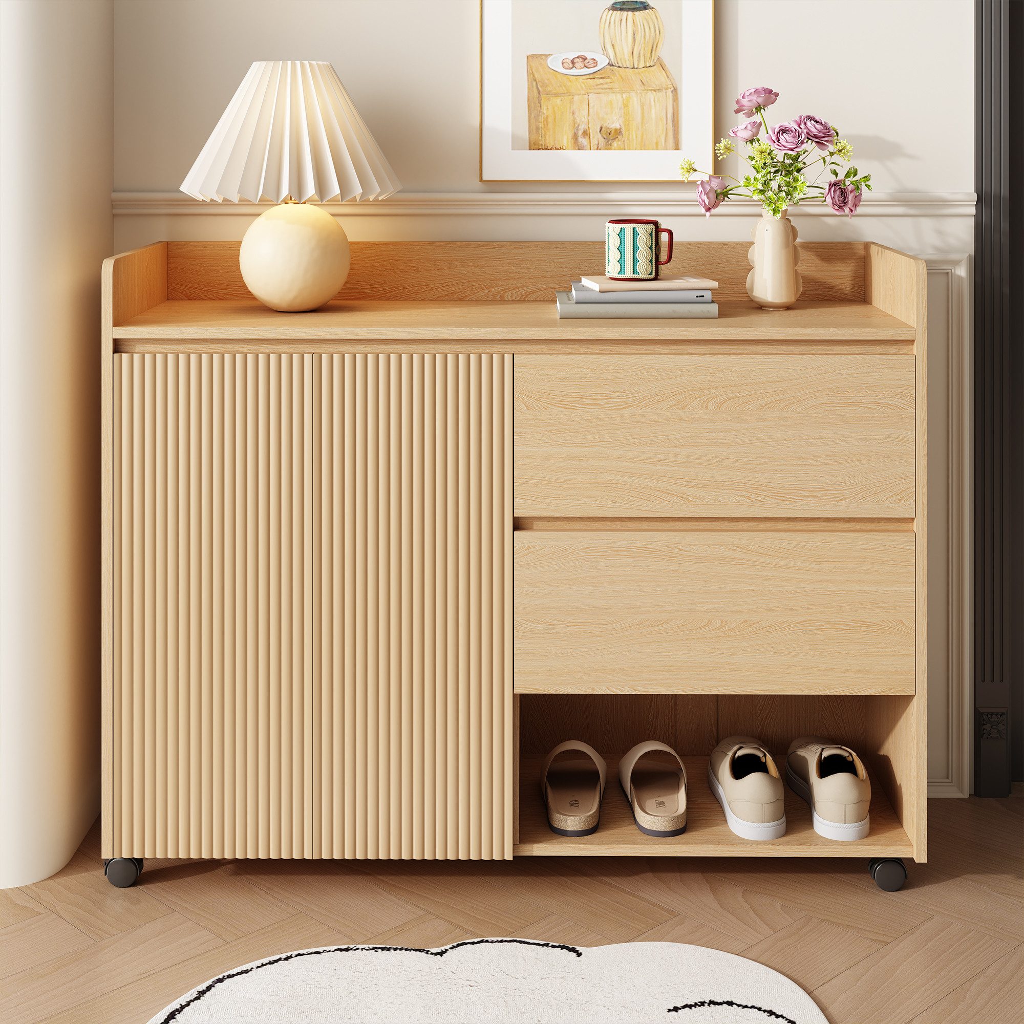 STILVORA Schuhschrank mit Rollen,Schuhregal Aufwahrungsschrank mit verstellbare Regale (Wohnzimmerschrank, 1-St., Dämpfungsscharnier) verstellbare Regale, Universalrad mit Bremse