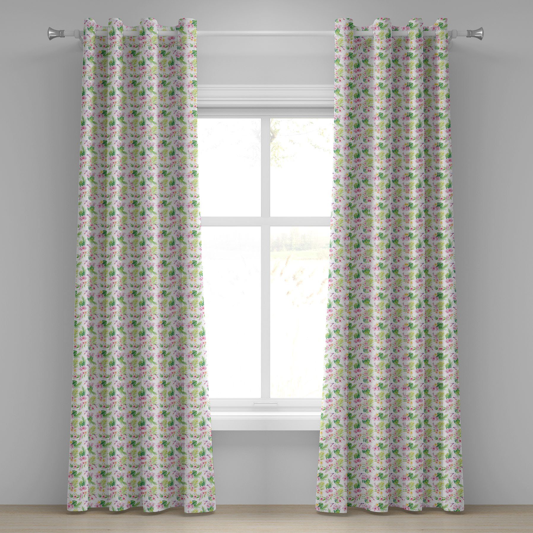 Gardine Dekorative 2-Panel-Fenstervorhänge für Schlafzimmer Wohnzimmer, Abakuhaus, Luau Hawaiian Hibiscus Blätter