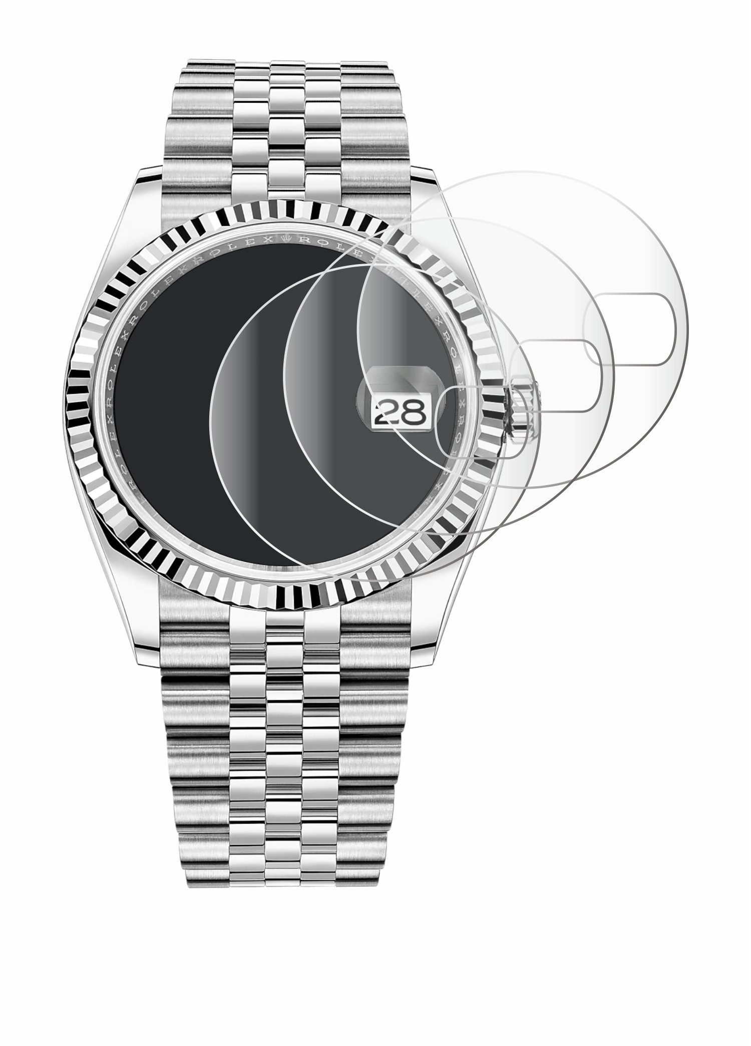 Savvies Displayschutzfolie Fullscreen Schutzfolie für Rolex Oyster Perpetual Datejust 36, 4 Stück, Displayschutz Folie Fullcover Klar Transparent