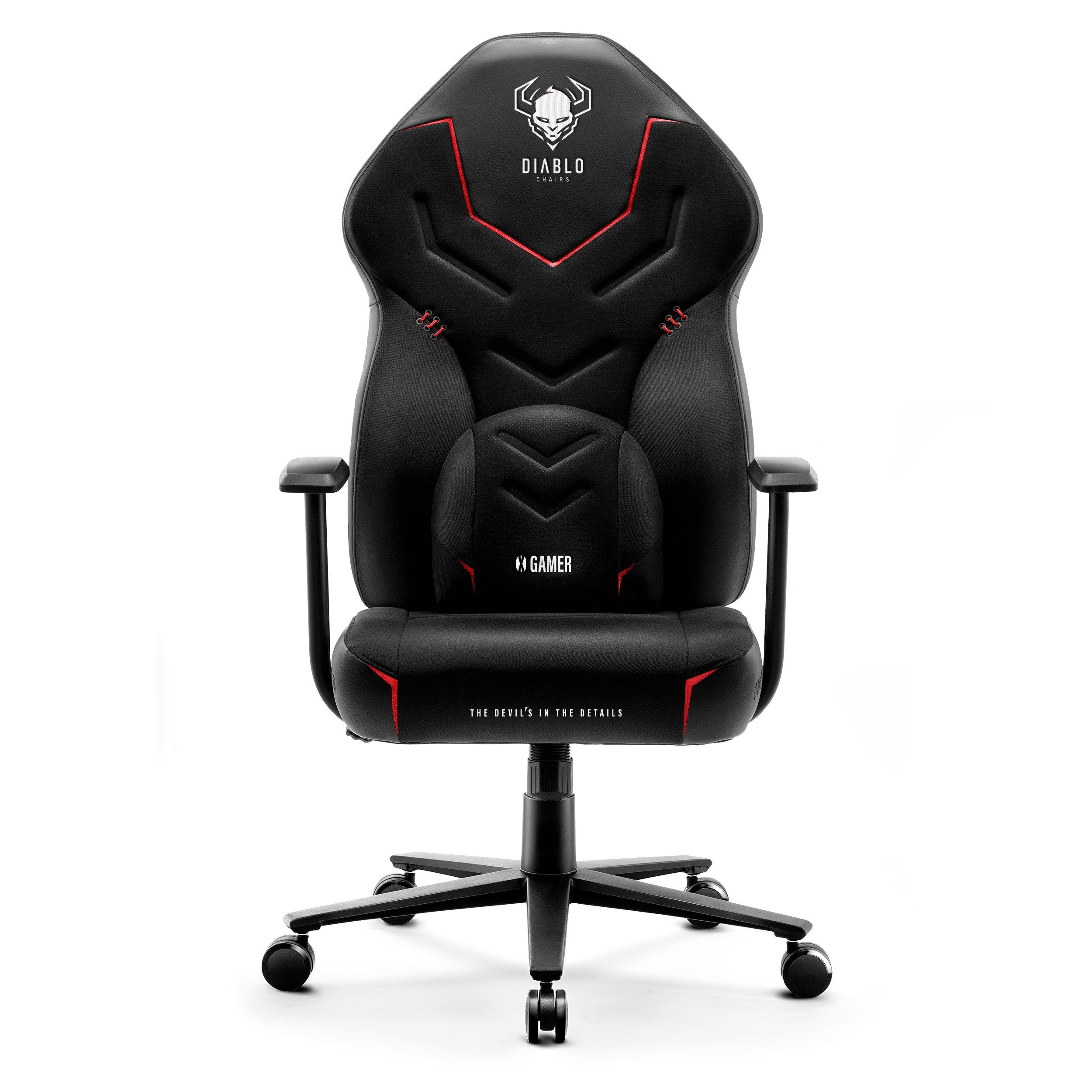 DIABLO CHAIRS Gaming-Stuhl X-Gamer 2.0 Stoff HDS Kunstleder ergonomisch Kopfstütze (Stoff HDS Kunstleder, Kaltschaum, Racing-Design), Lendenkissen Wippfunktion Metallbasis 130kg