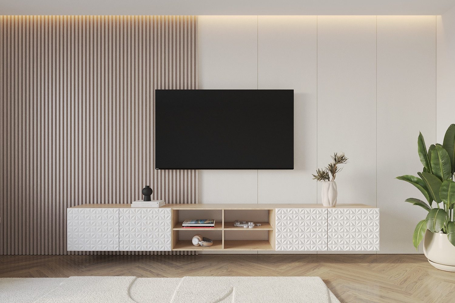 ALTDECOR Lowboard VIRA (3 St., TV-Schrank, TV Möbel, TV Cabinet, Fernsehtisch hängend 3x100cm), Fernseher schrank, TV Kommode, TV Tisch, TV Sideboard, TV Boar