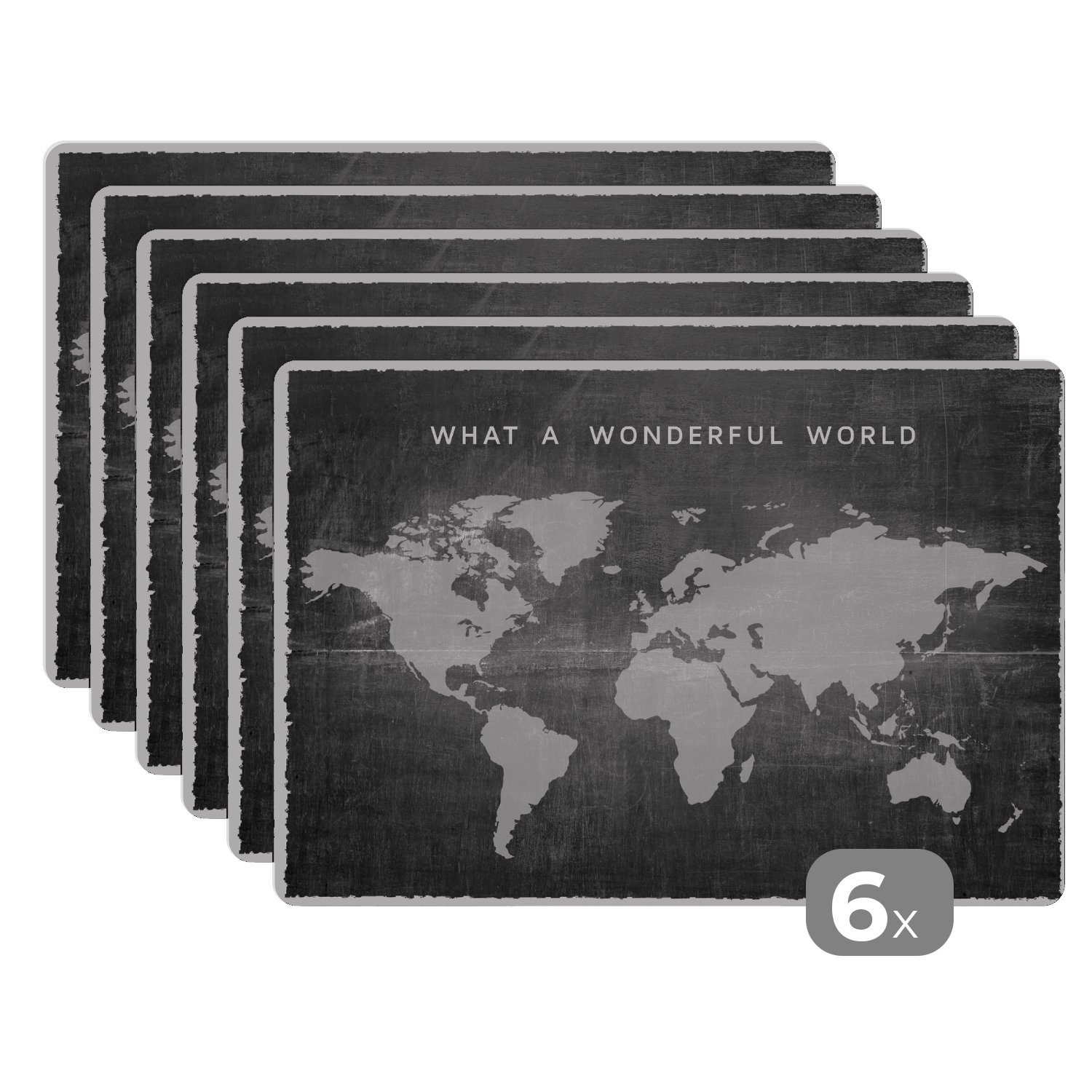Platzset, Weltkarte - Vintage - Schwarz, MuchoWow, (6-St), Platzset, Platzdecken, Platzmatte, Tischmatten, Schmutzabweisend