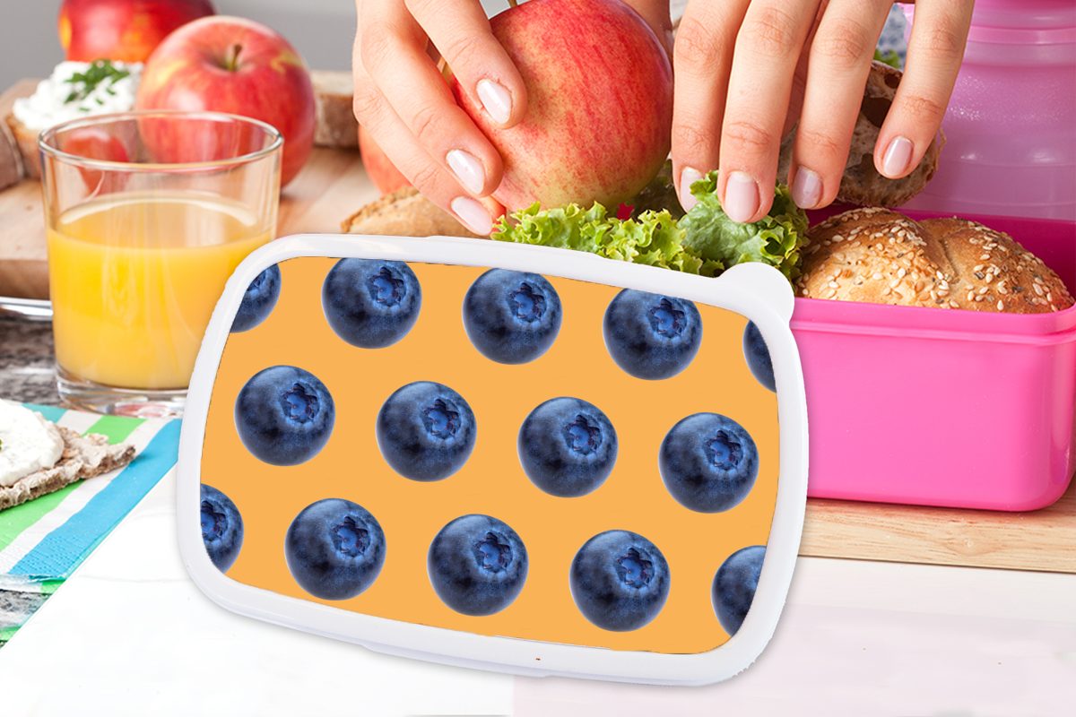 MuchoWow Lunchbox Heidelbeere Kunststoff, Kunststoff Erwachsene, Mädchen, (2-tlg), - Brotdose Brotbox - Muster für rosa Snackbox, Orange, Kinder