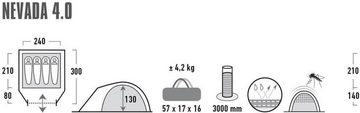 High Peak Kuppelzelt Zelt Nevada 4.0, Personen: 4 (mit Transporttasche)