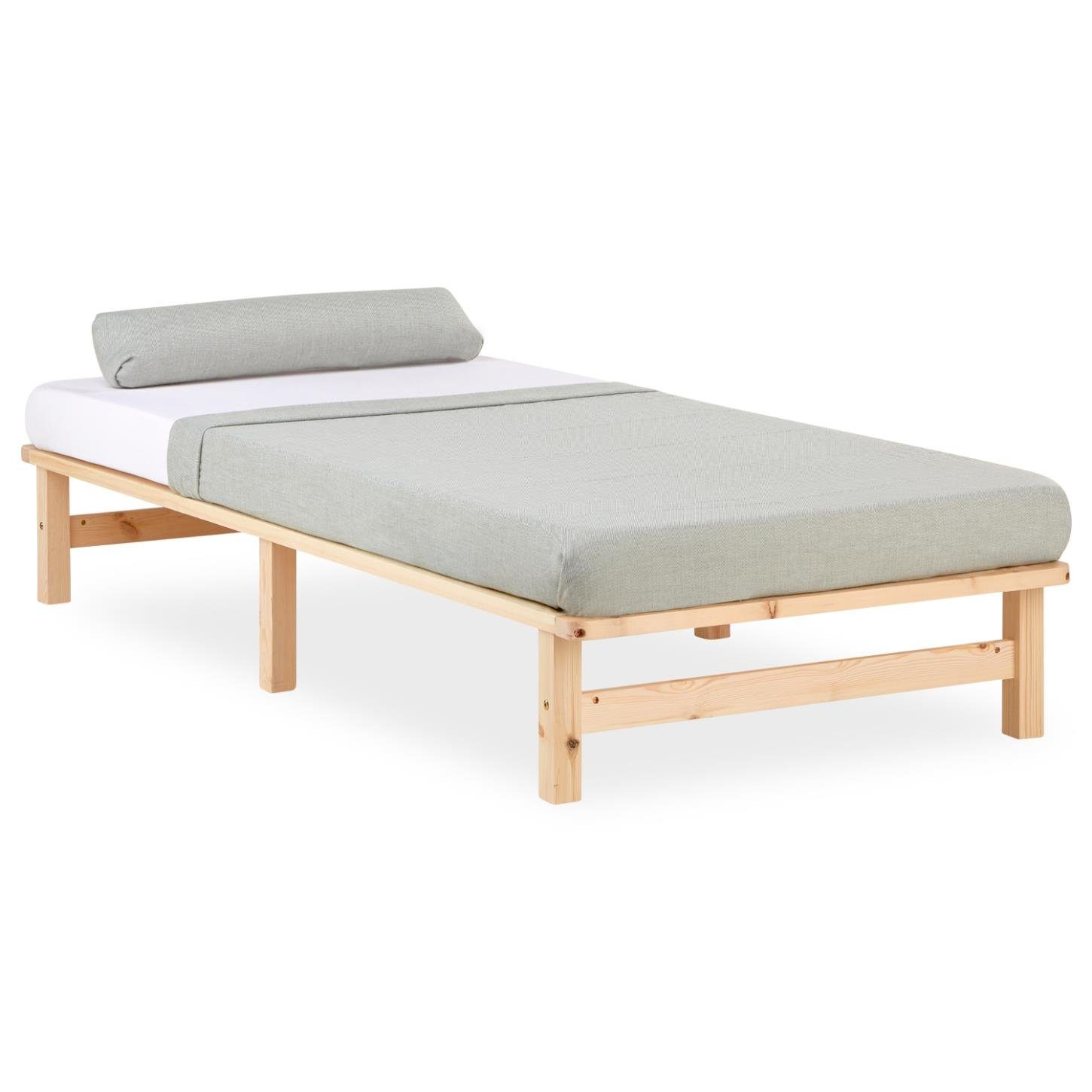 Homestyle4u Holzbett Palettenbett 90x200 mit Matratze Grau Bett 2049 günstig online kaufen