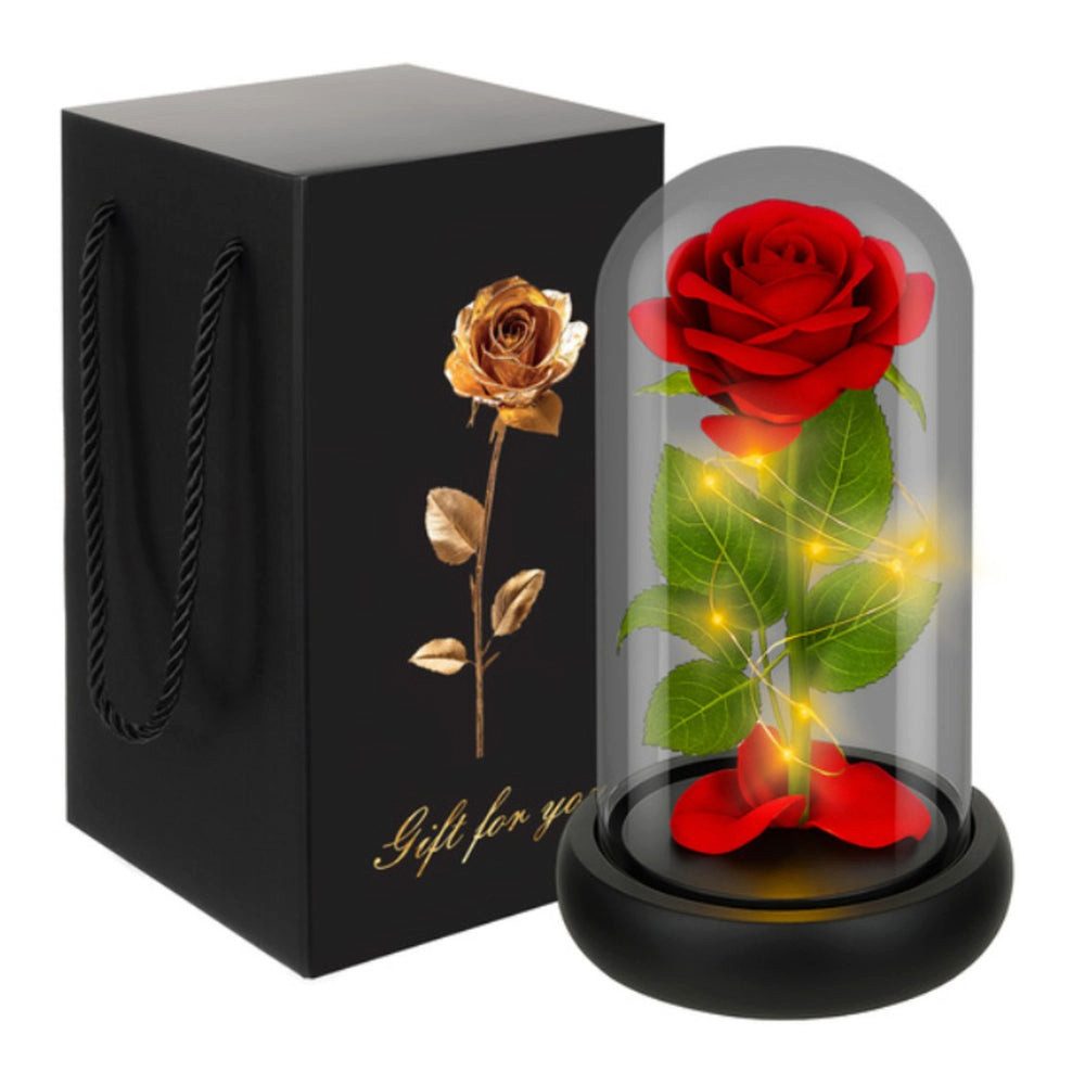Ruhhy Geschenkbox Ruhhy Ewige Rose im Glas mit LED-Beleuchtung – Blume in Glaskuppel Ges