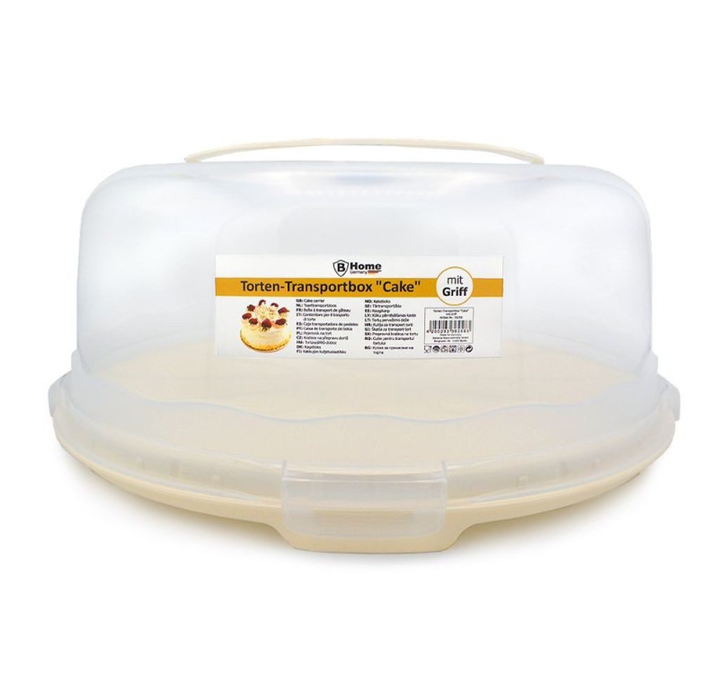 bahama Kuchentransportbox Kuchen Transportbox Kuchenbehälter Tortenhaube Rund mit Tragegriff Cre, Kunststoff