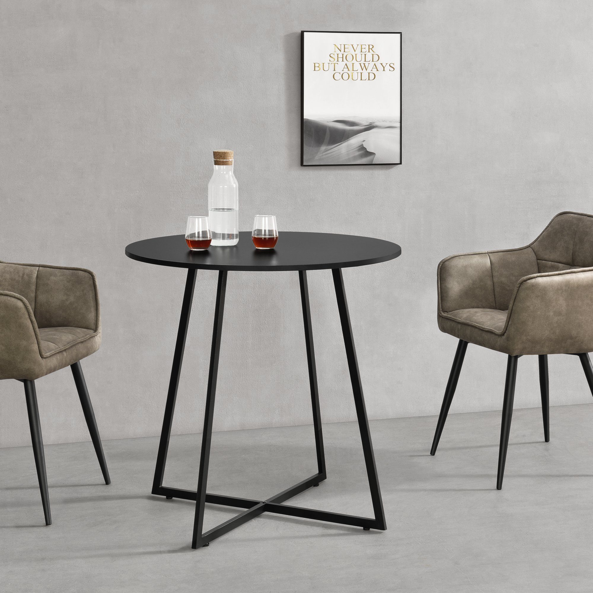 en.casa Küchentisch, »Vaggeryd« 78x80cm mit Metallgestell Schwarz günstig online kaufen