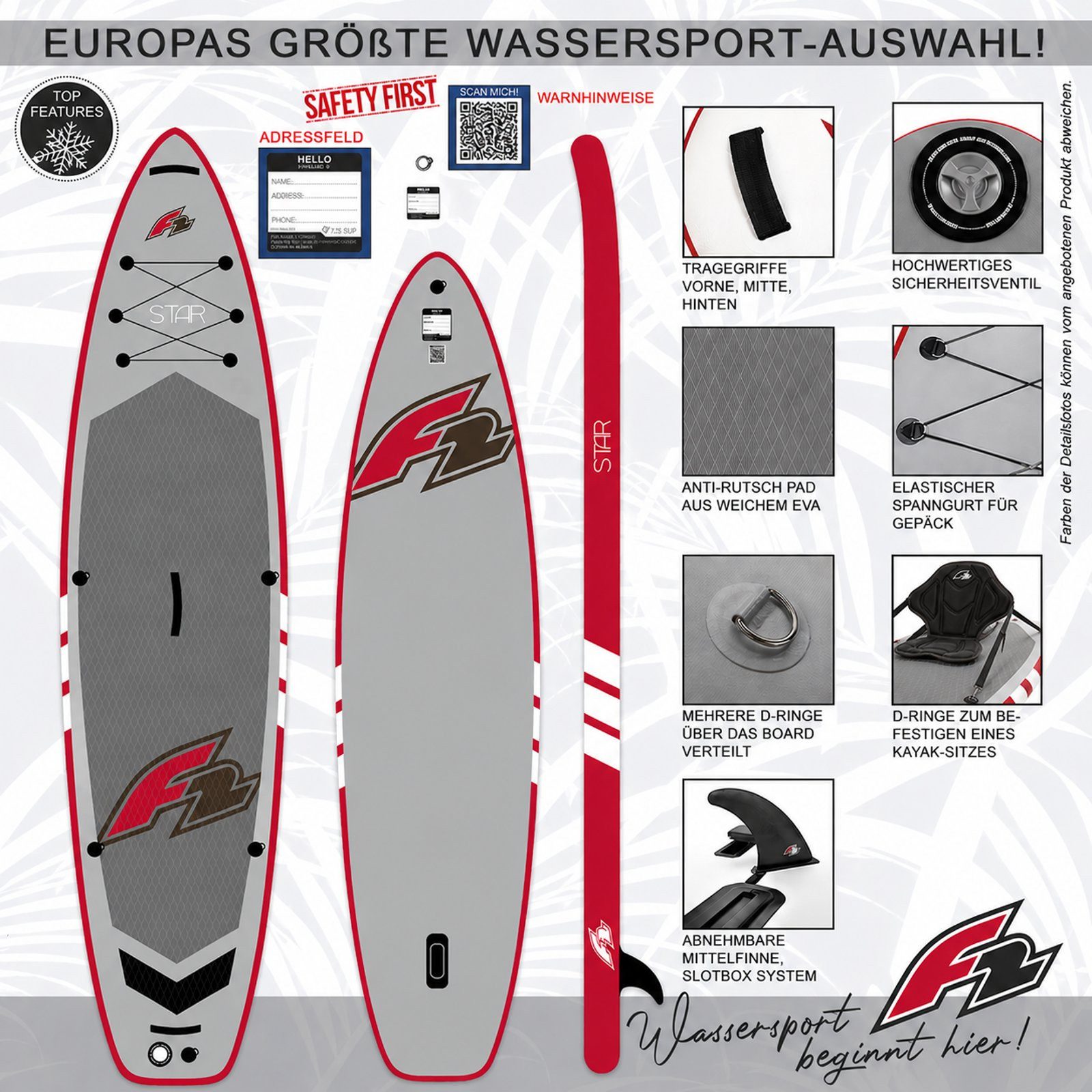 F2 SUP-Board F2 SUP Stand Up Paddle Board Star Grau 320cm Board Only 10,5, Stand up paddle board – Bild 2 von 4