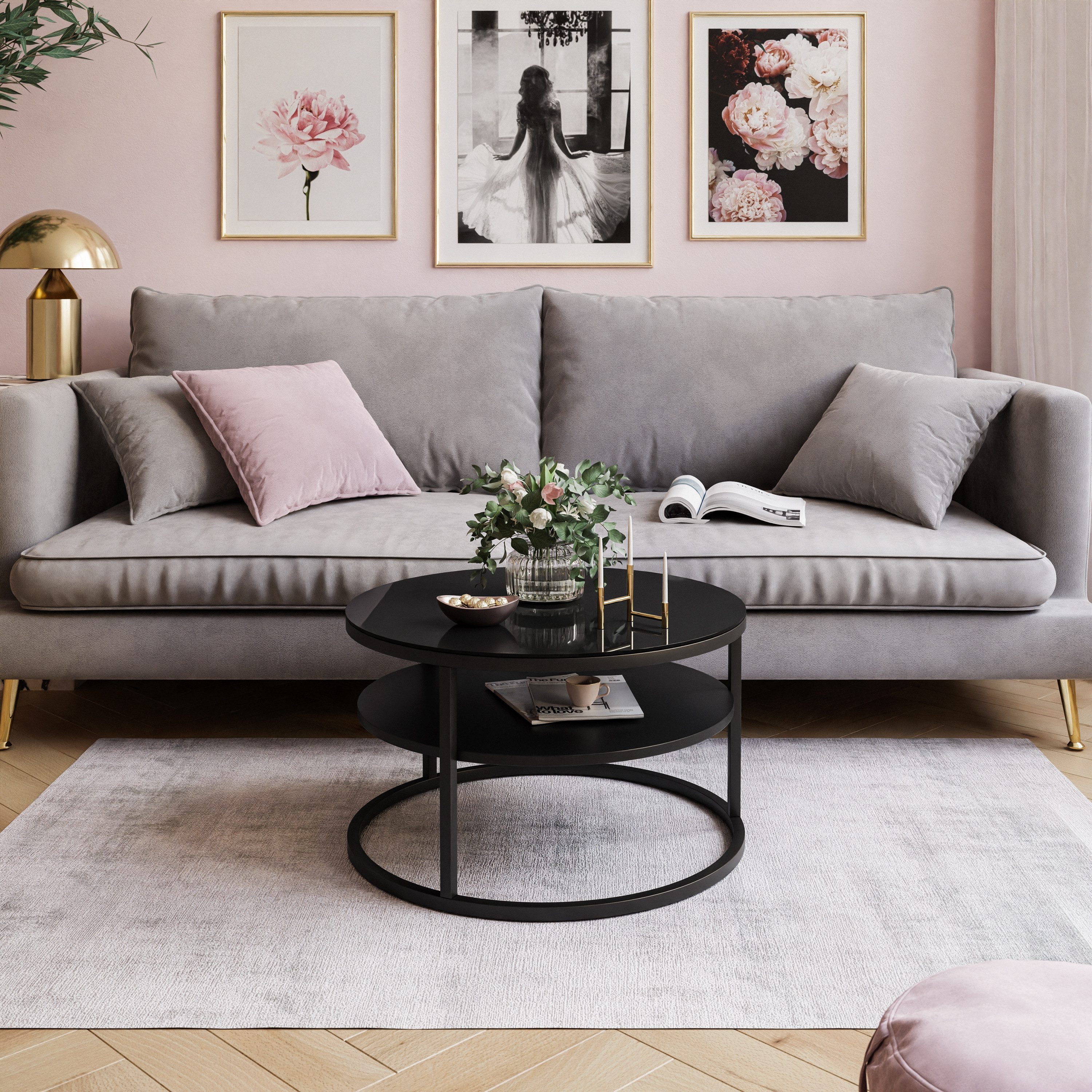 Lookway Couchtisch CIRI GLASS 60 mit schwarzem Gestell und Ablage (1 Tische günstig online kaufen