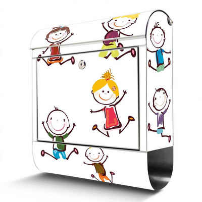 banjado Wandbriefkasten »Edelstahl Happy Kids« (Wandbriefkasten groß, mit Zeitungsfach), 38 x 42,5 x12cm