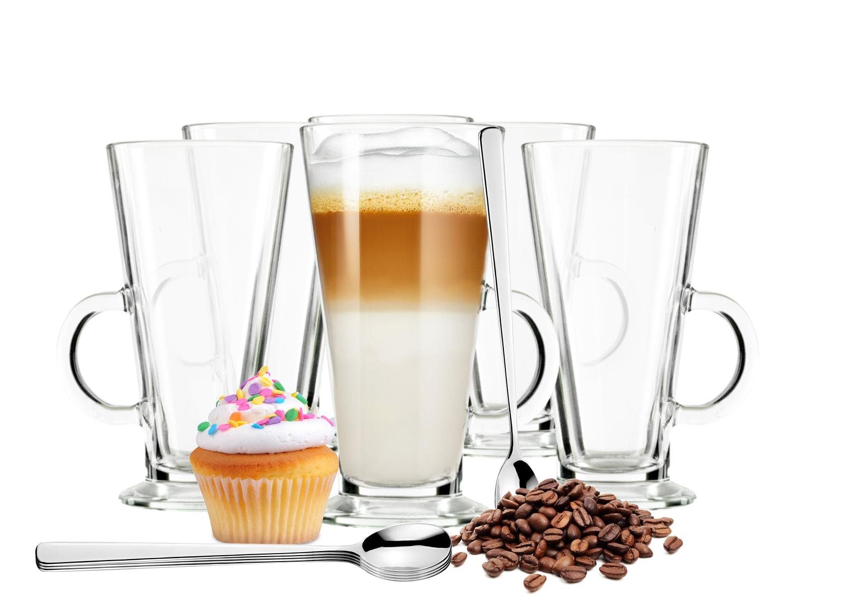 Sendez Glas 6 Latte Macchiato Gläser auf Fuß Kaffeegläser Teeglas, 6-tlg., Glas