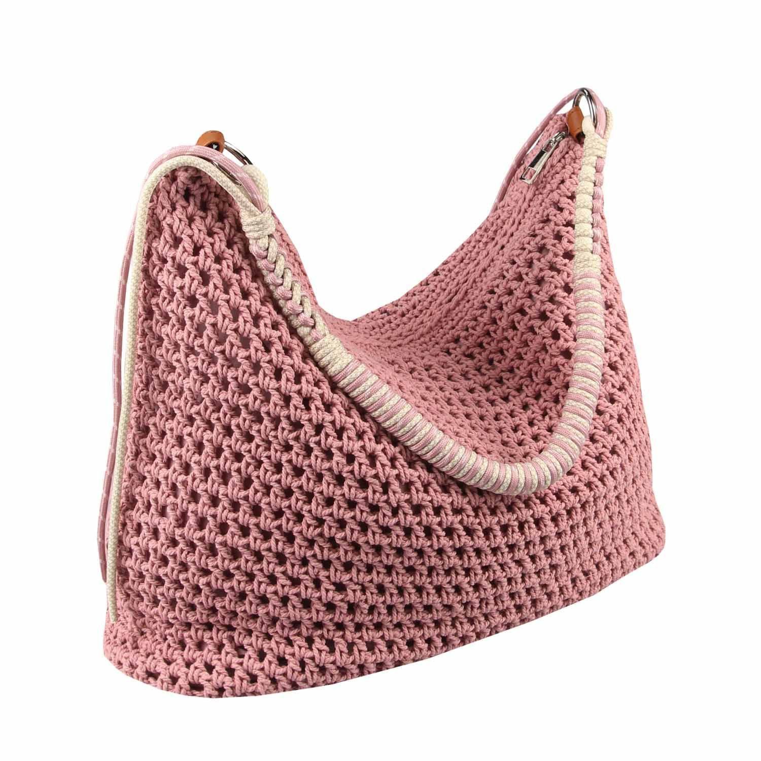 ITALYSHOP24 Schultertasche DAMEN TASCHE Boho Shopper Strohtasche Hobo Geflecht Häkeltasche Textil, Sommer Basttasche Strand Retro Reise Freizeit Urlaub Beutelta – Bild 3 von 5