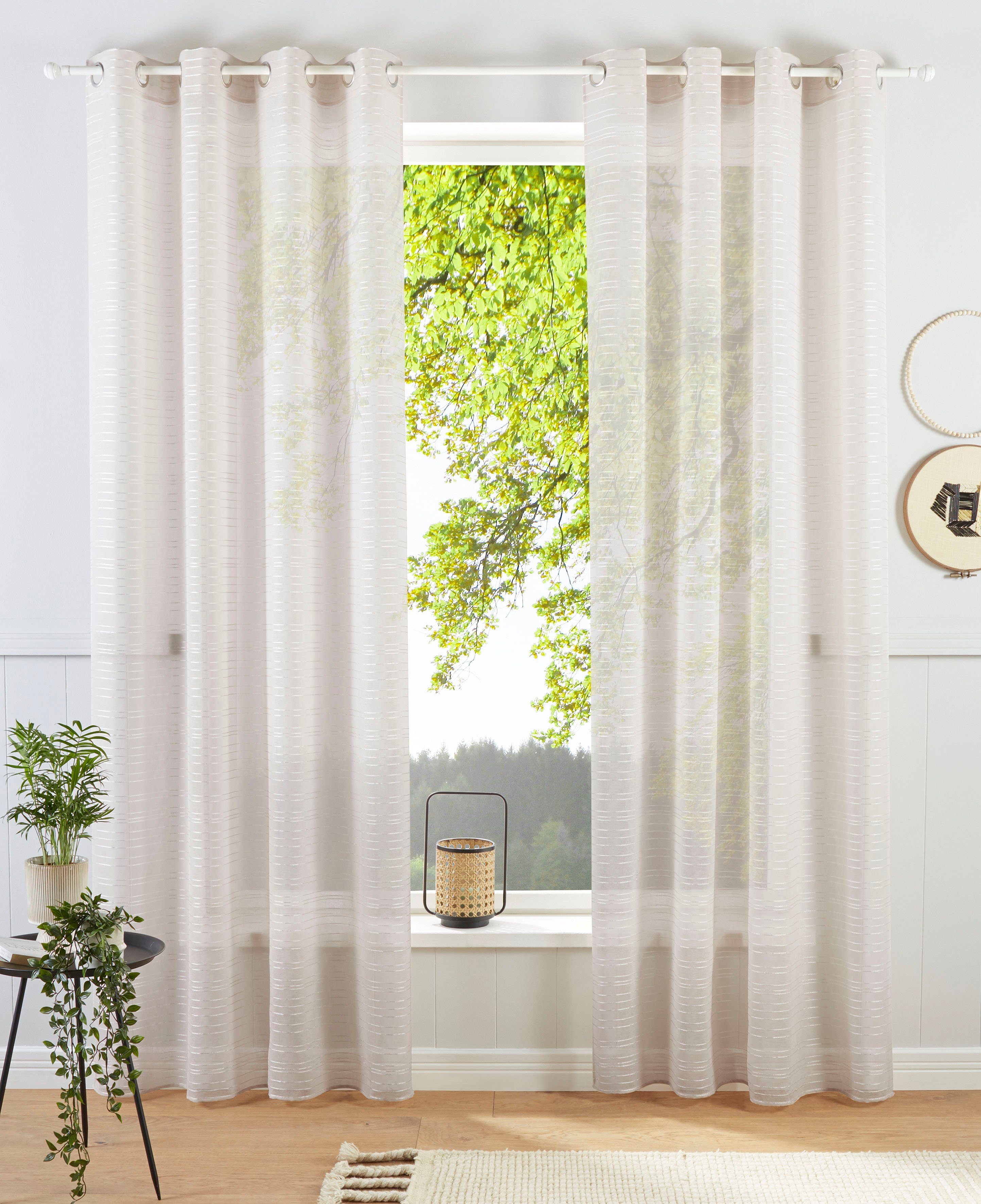 Bruno Banani Gardine Linus (1 St), Ösen, halbtransparent, 1 Schal, eingeweb günstig online kaufen