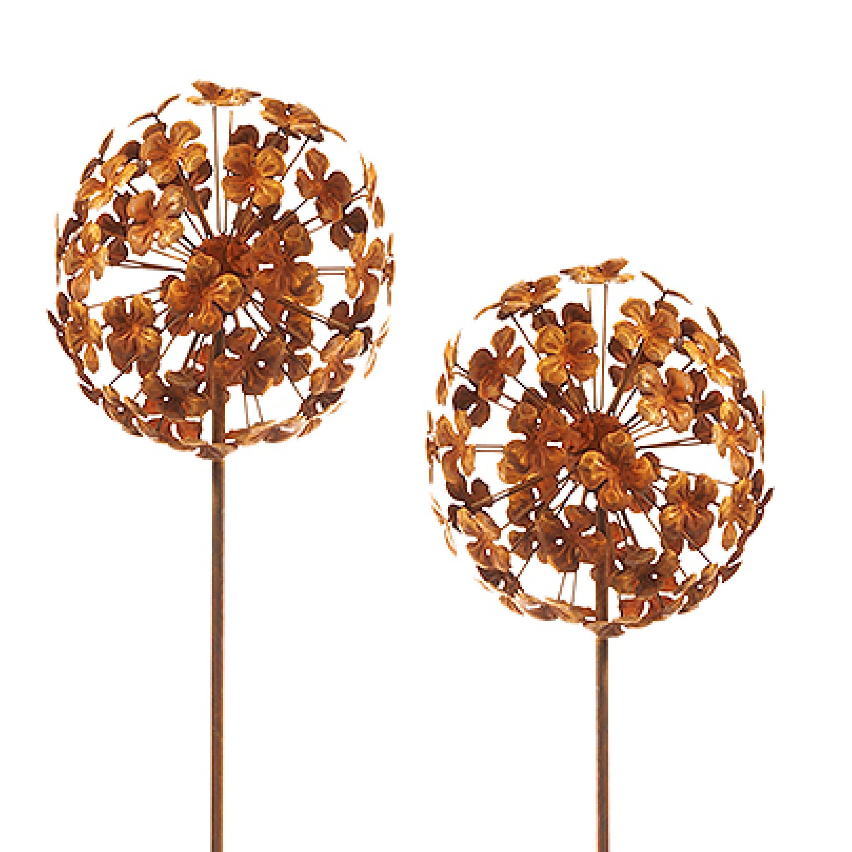 Kobolo Gartenstecker Dekostecker rusty flower ball im 2er Set H 110 cm (aus Metall)