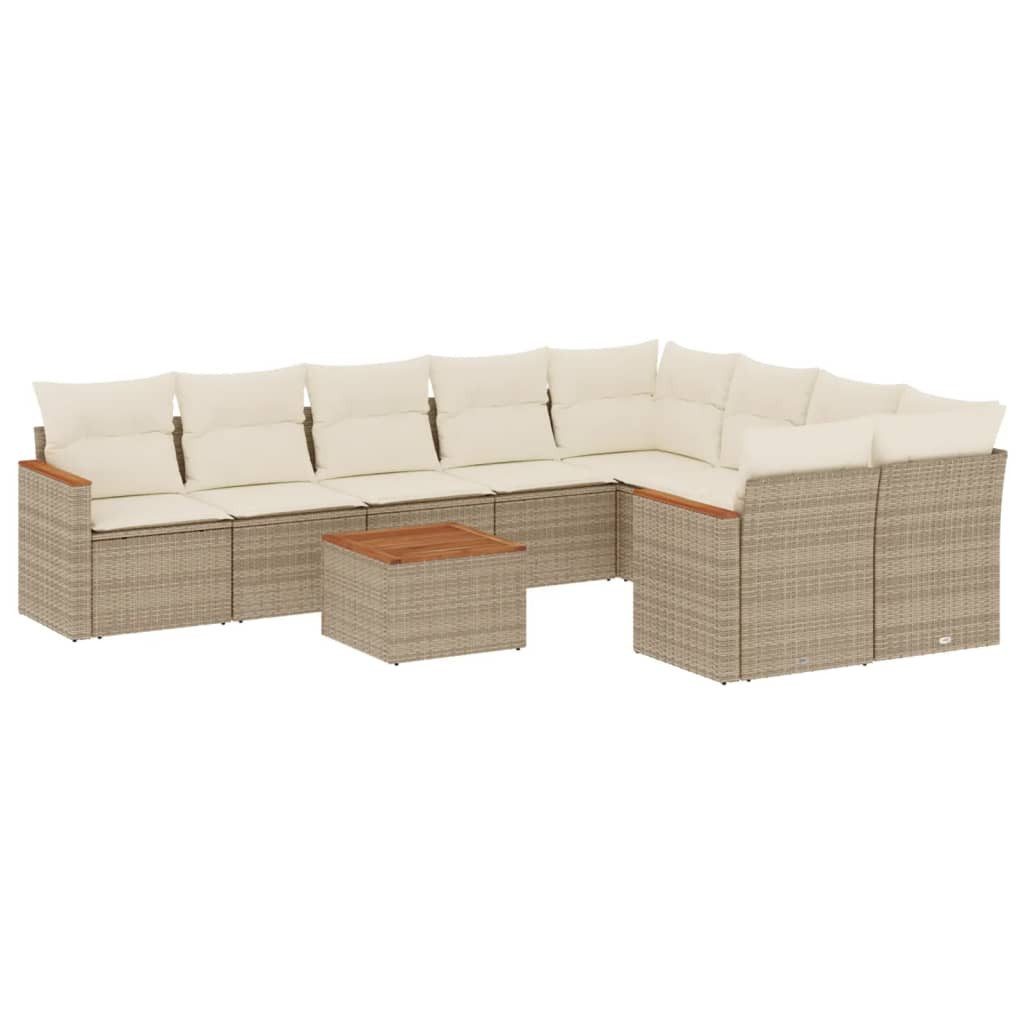 Gartenlounge-Set 10-tlg. Garten-Sofagarnitur mit Kissen Beige Poly Rattan