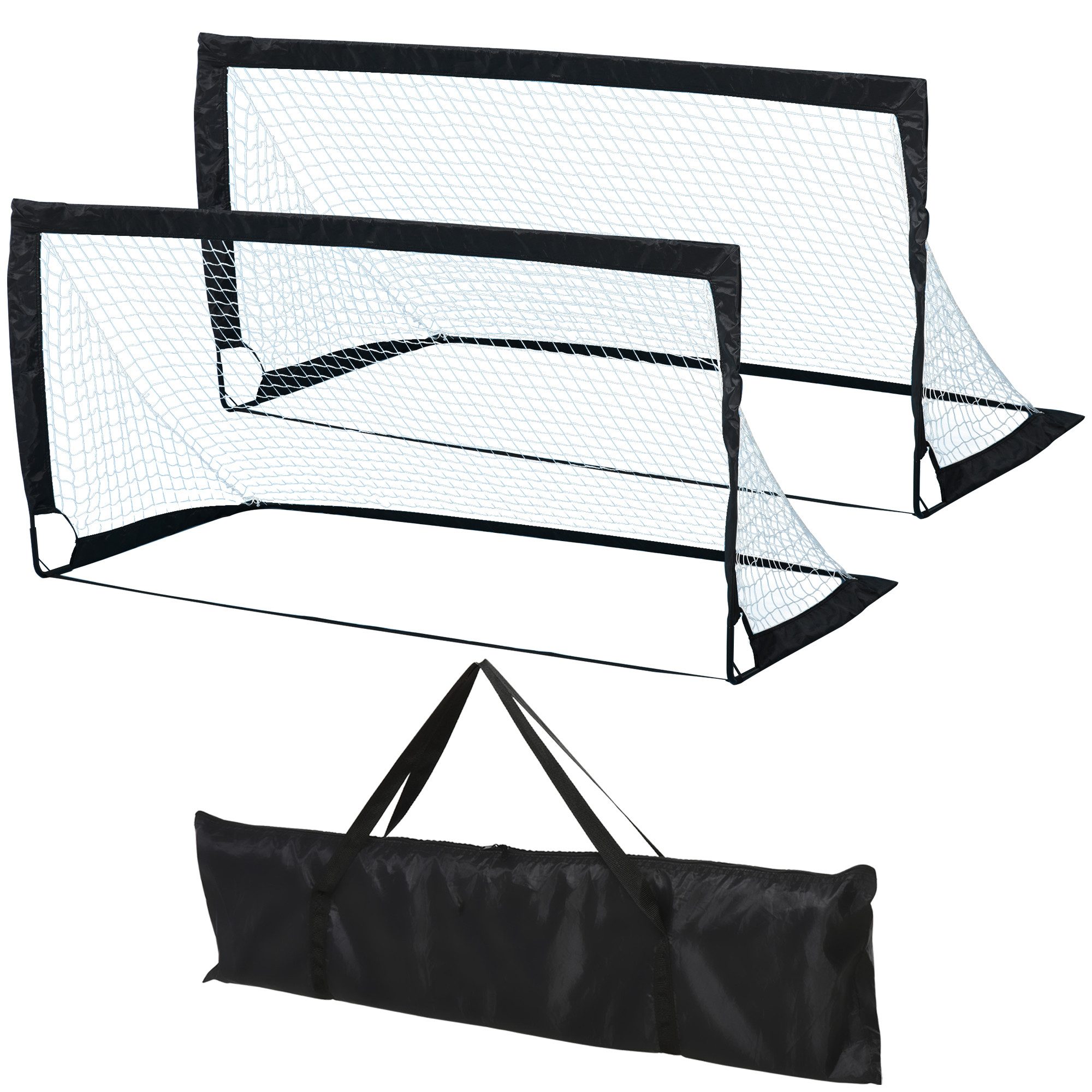 MC Star Fußballtor Set 2er Set Minitore faltbar aus Stahl und Tetrolon Schwarz (186x90x89 cm für Garten und Spielplatz, 2 St)