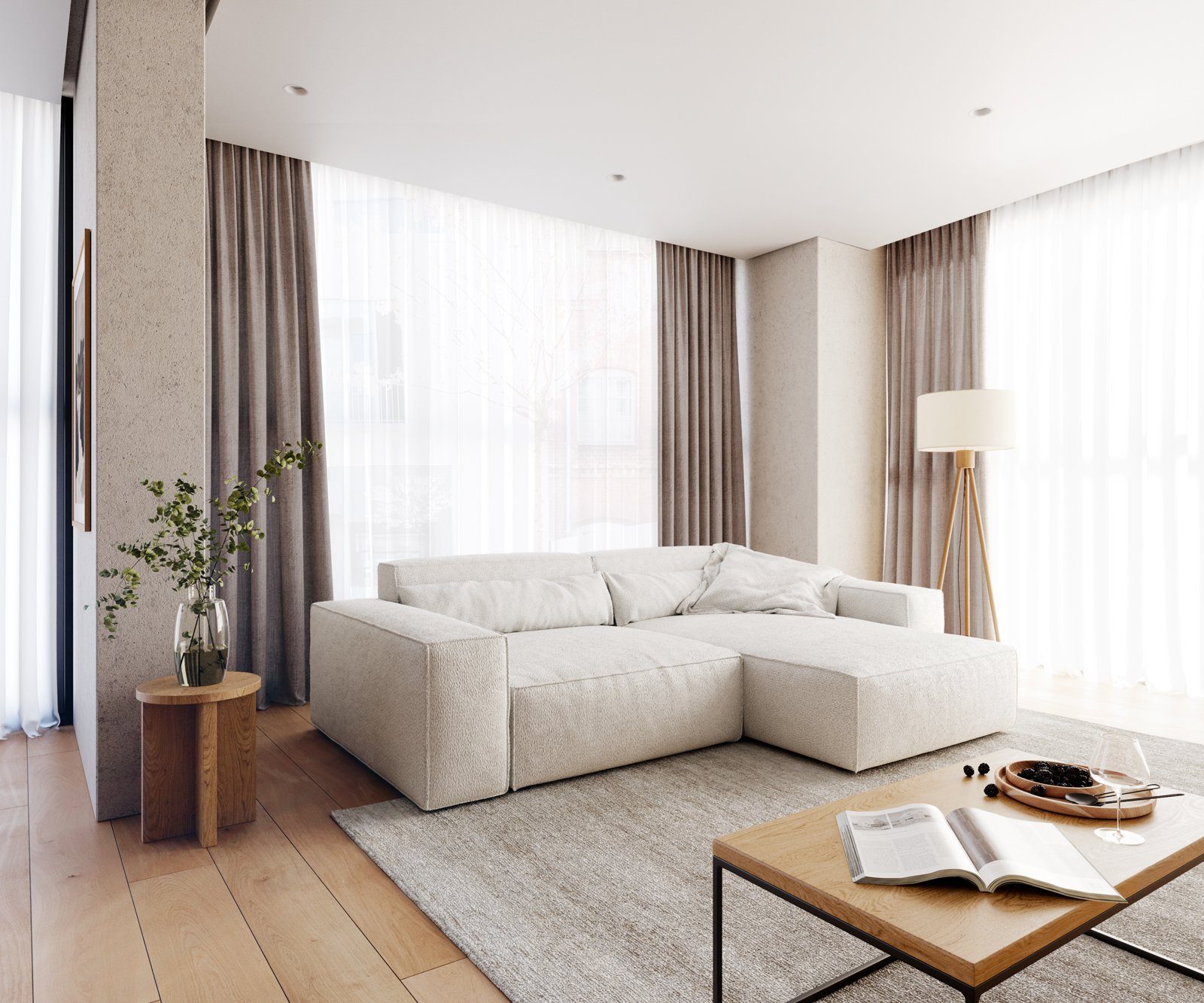 DELIFE Ecksofa Sirpio, XL Bouclé Creme-Weiß günstig online kaufen