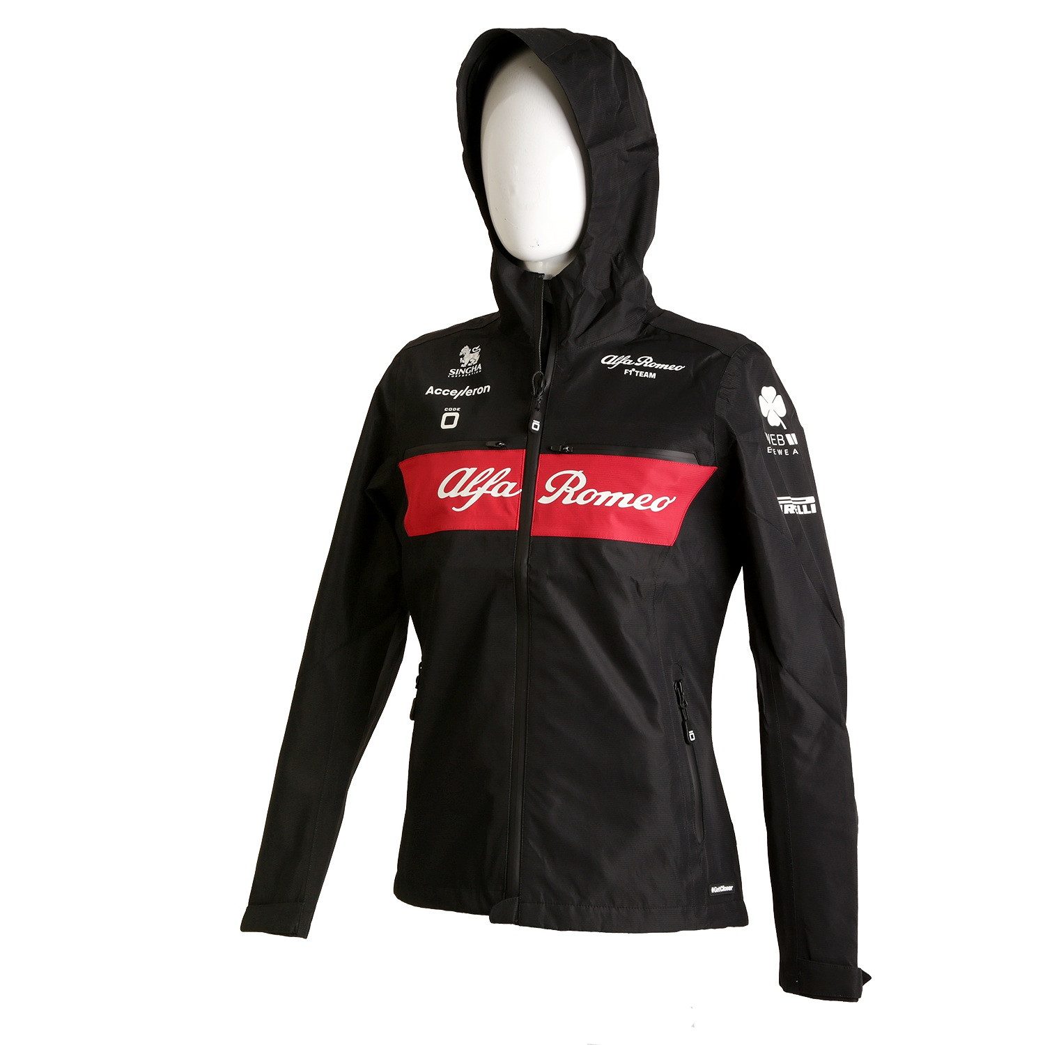 CODE-ZERO Regenjacke Regenjacke Alfa Romeo F1 Team Damen Jacke Übergangsjacke Windjacke mit Kaputze Stumkaputze Outdoor Regen