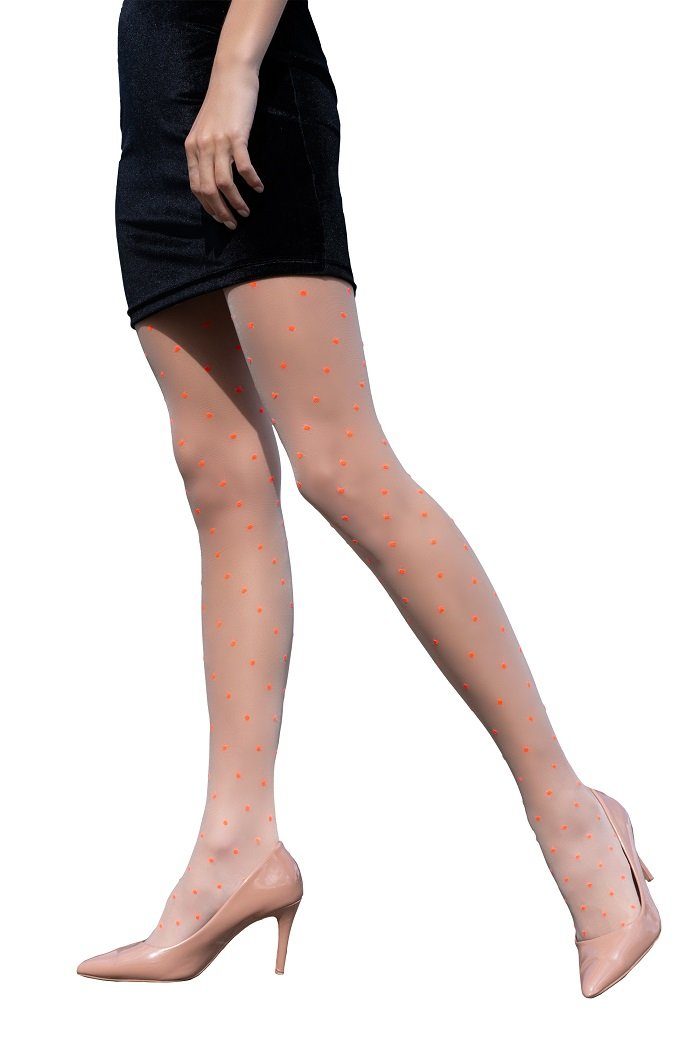 Livco Corsetti Fashion Feinstrumpfhose Strumpfhose beige-rot elastisch gepunktet 15 DEN (1 St)