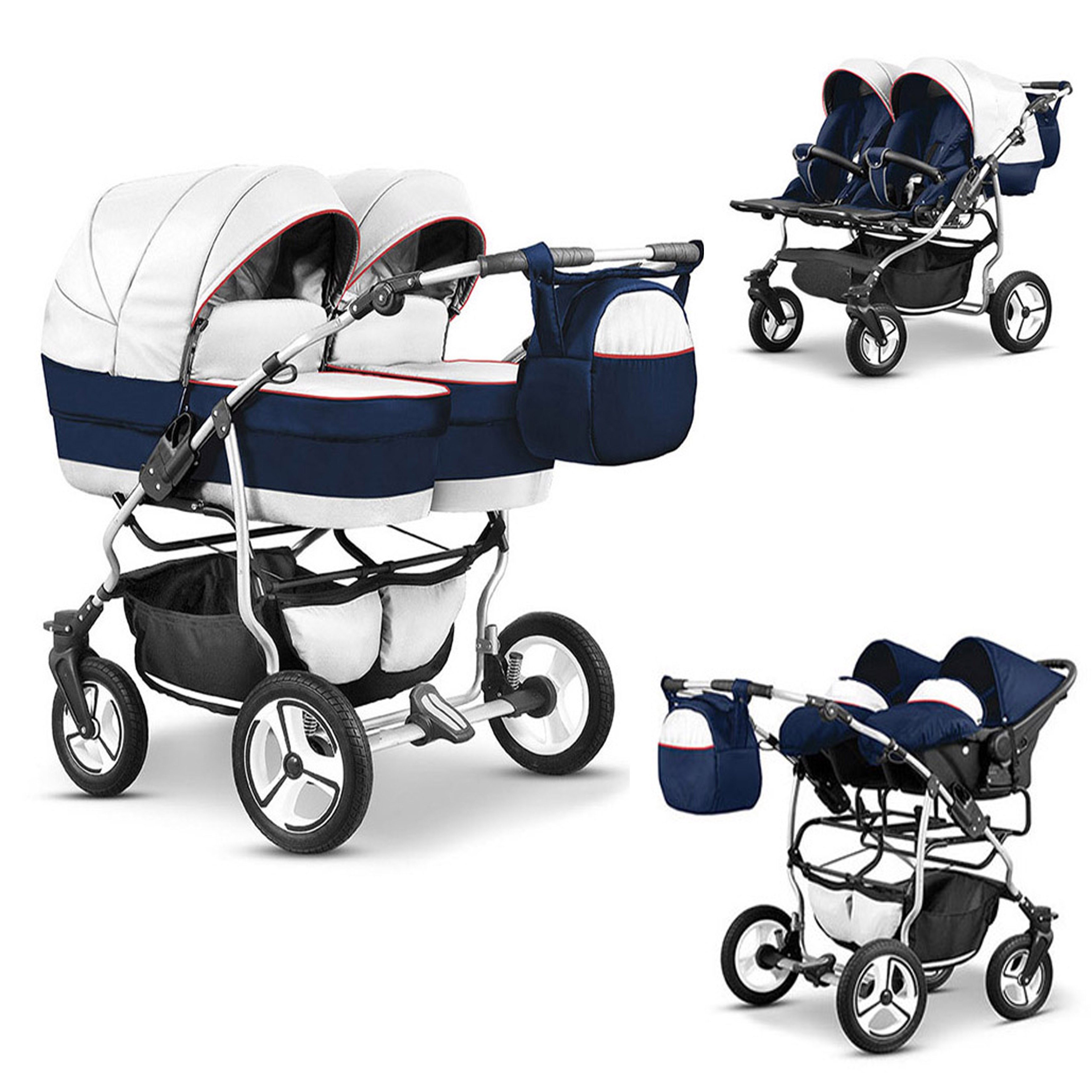 Zwillingswagen Twin Star 4 in 1 inkl. Sportsitze, Autositze und Zubehör in 16 Farben