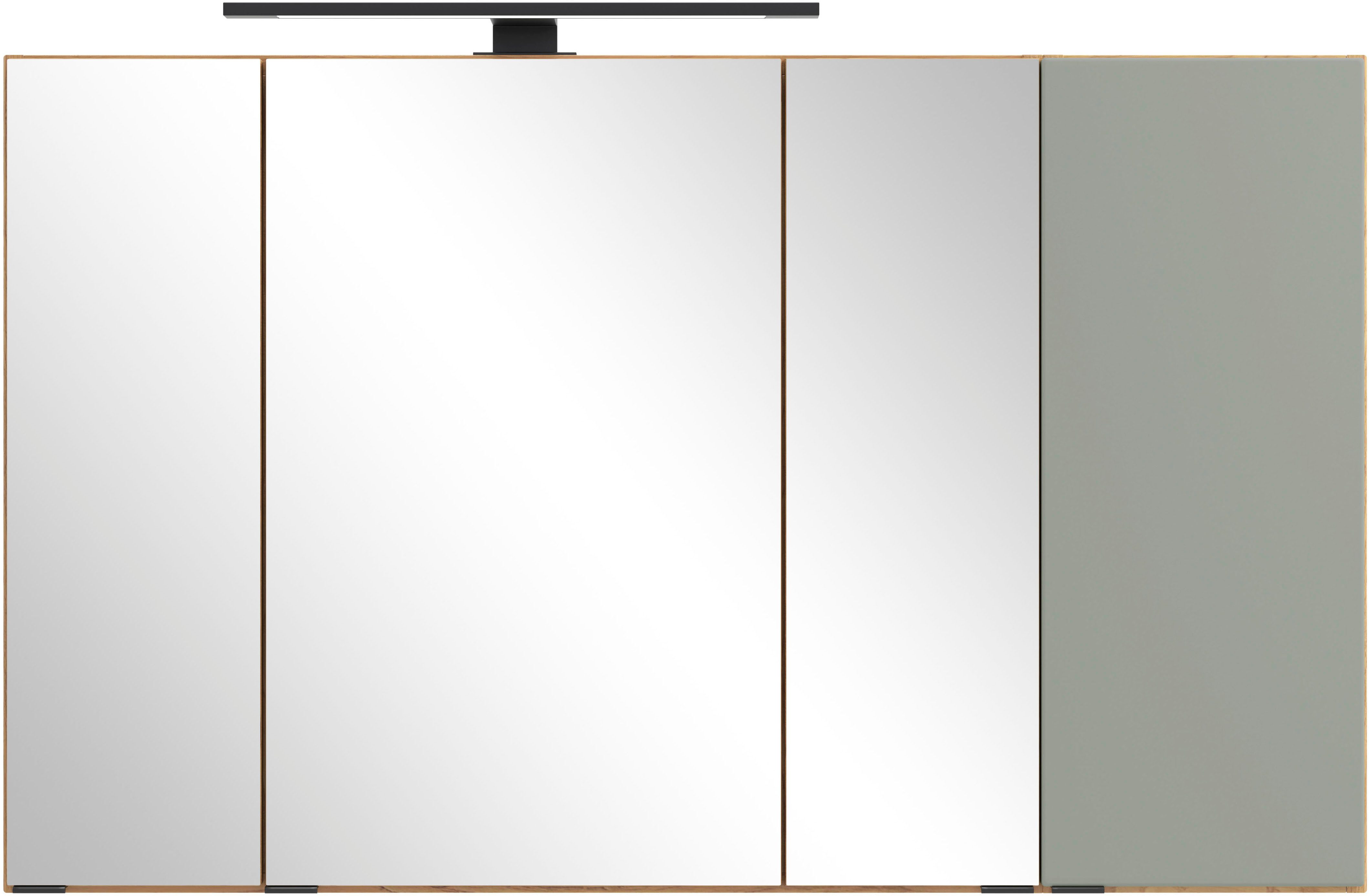 welltime Spiegelschrank MAILAND, gedämpfte Scharniere, LED-Aufbauleuchte (Maße (B/H/T): ca. 105/64/20 cm) Wildeiche/Schilfgrün, LED-Aufbauleuchte, gedämpfte Scharniere