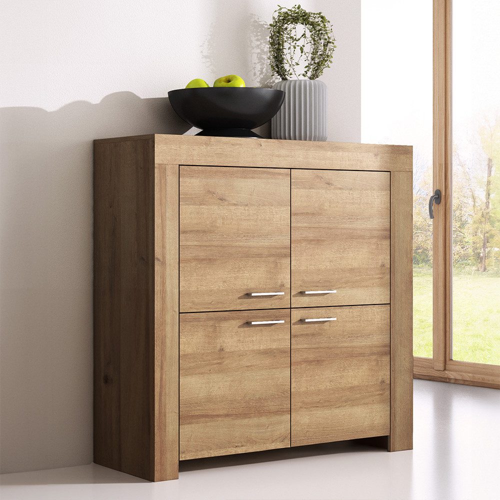 Lomadox Highboard STEGNA-160, Eiche Nb., 120 cm breit, 4 Türen, Softclose-Funktion