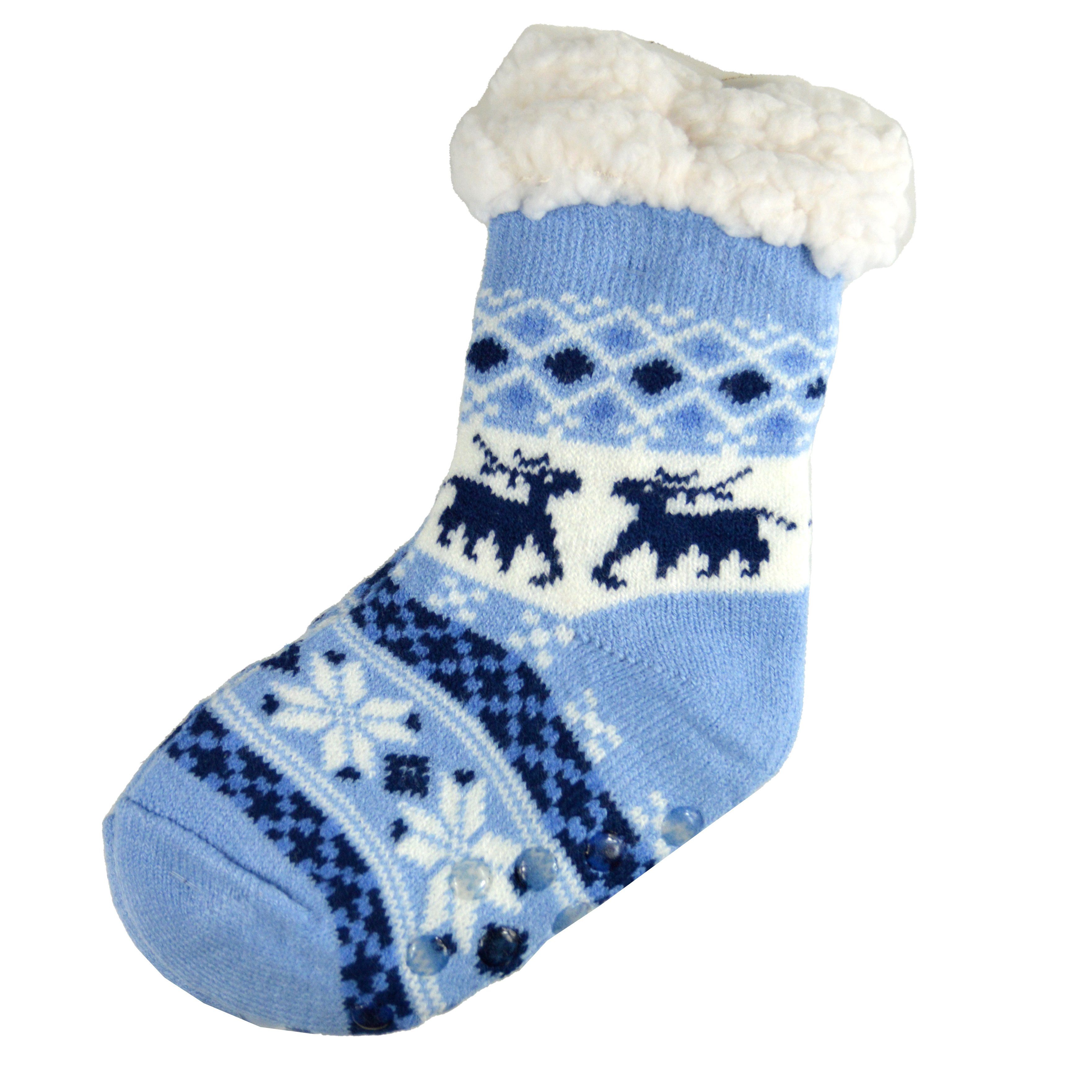 Frostfighter Haussocken Jungen Hüttensocken mit ABS Stoppersohle (1-Paar) Hüttenschuhe, Wolkenfutter, dicke sehr warme gefütterte Socken Hellblau | Haussocken