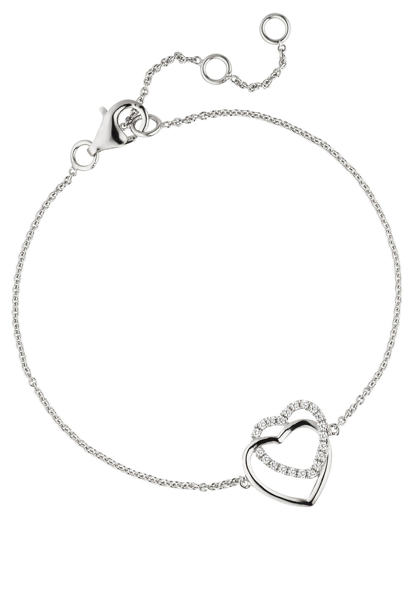 JOBO Silberarmband Armband Herzen, 925 Silber mit Zirkonia 18,5 cm