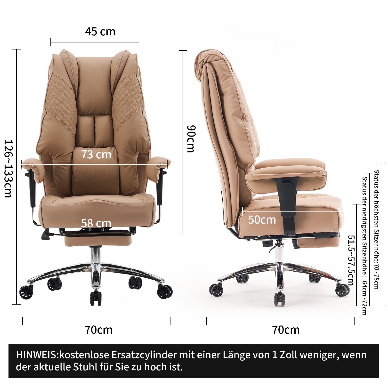 EFOMAO Chefsessel Extra Breit+Stabil, Hochlehner mit Fußstütze Leder, Verst günstig online kaufen