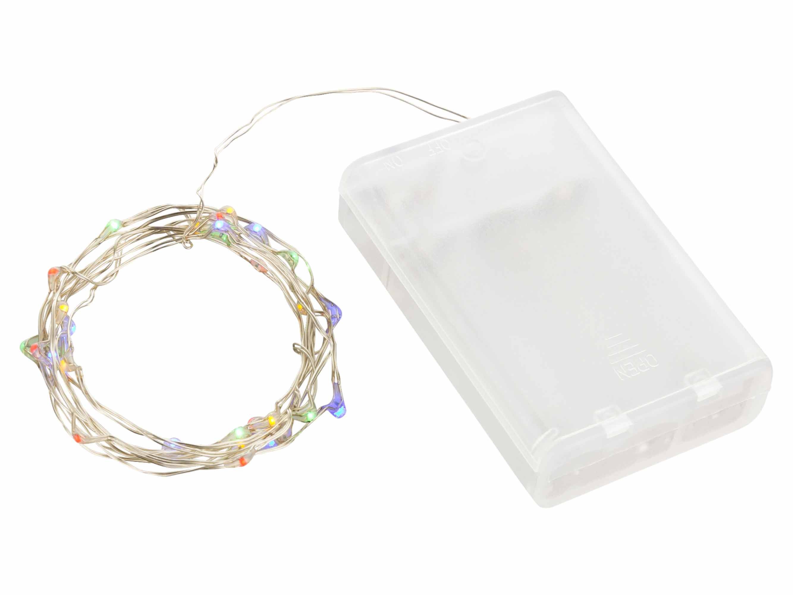 Linder Exclusiv GmbH LED-Lichterkette, Batterie 1,45m 30 LEDs bunt Draht silber unterwasser