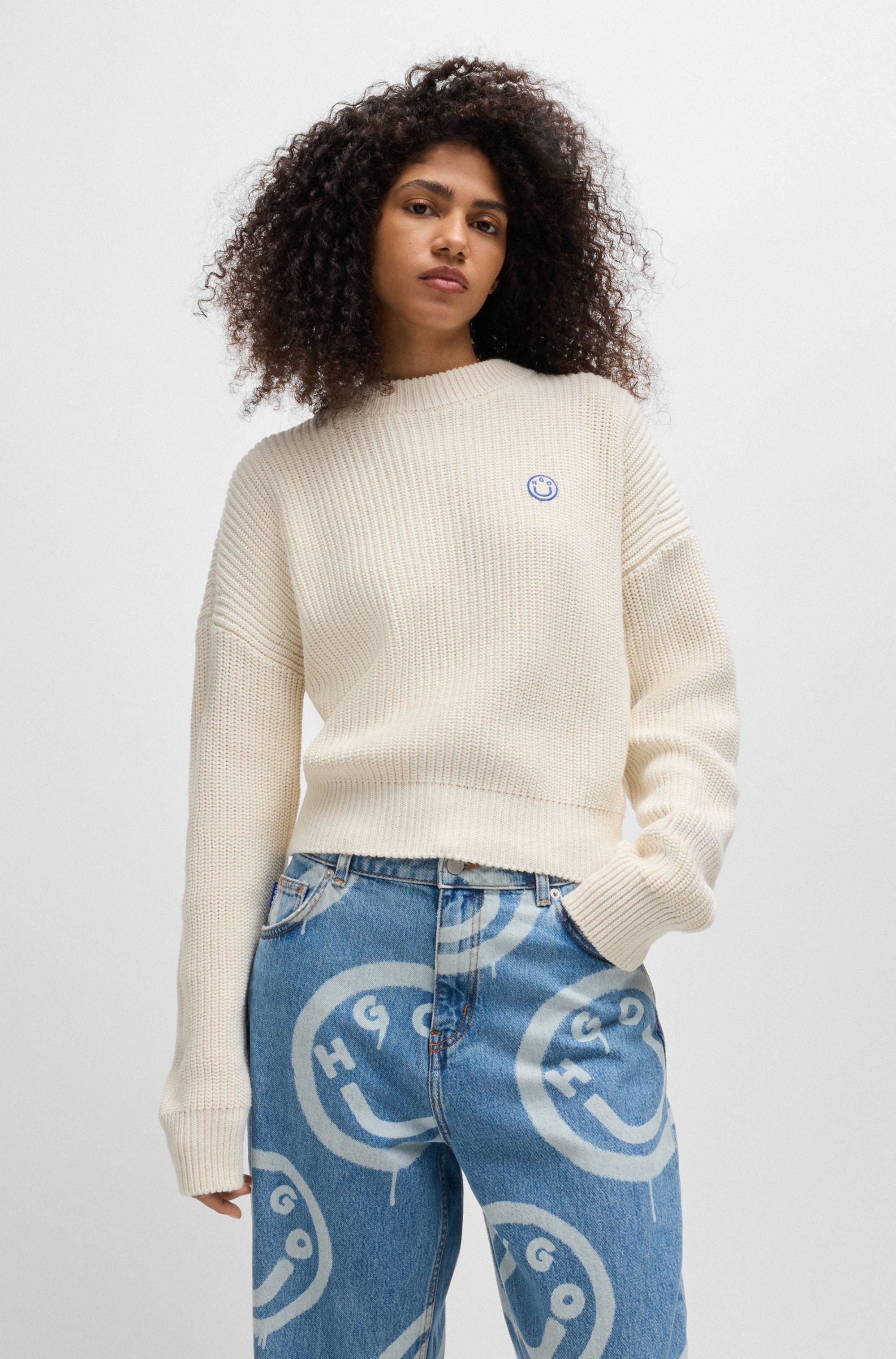 HUGO Blue Strickpullover Slogery mit "Happy Hugo" Badge günstig online kaufen