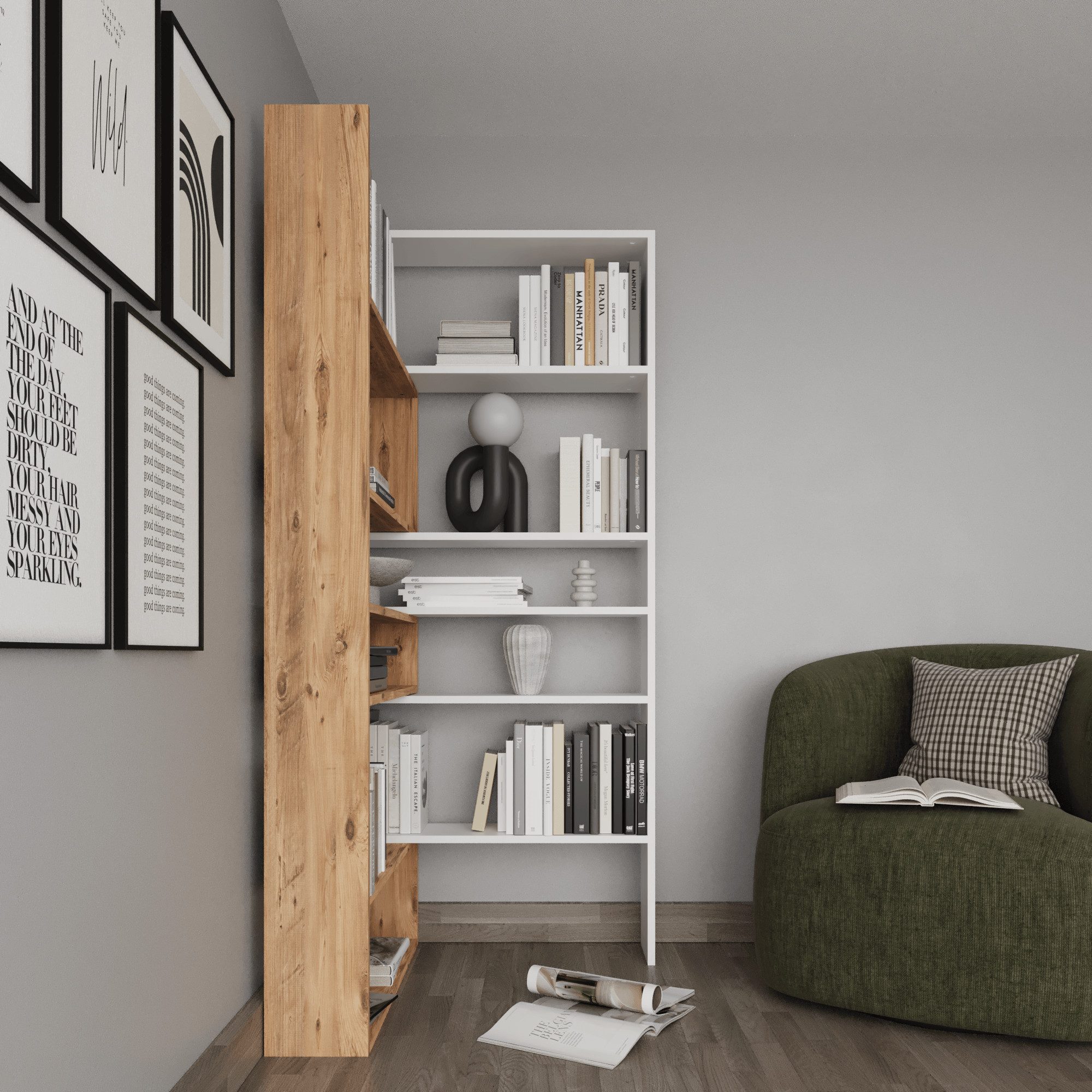 BDR Smart Home Art Bücherregal Aden Eckregal Dekorativ Atlantic Pine, Weiß günstig online kaufen