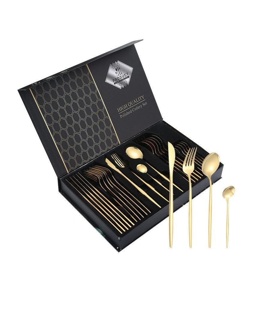 Rungassi Besteck-Set Premium Besteck-Set Gold 6 Personen 24-tlg Edelstahl Essbesteck – Bild 4 von 5