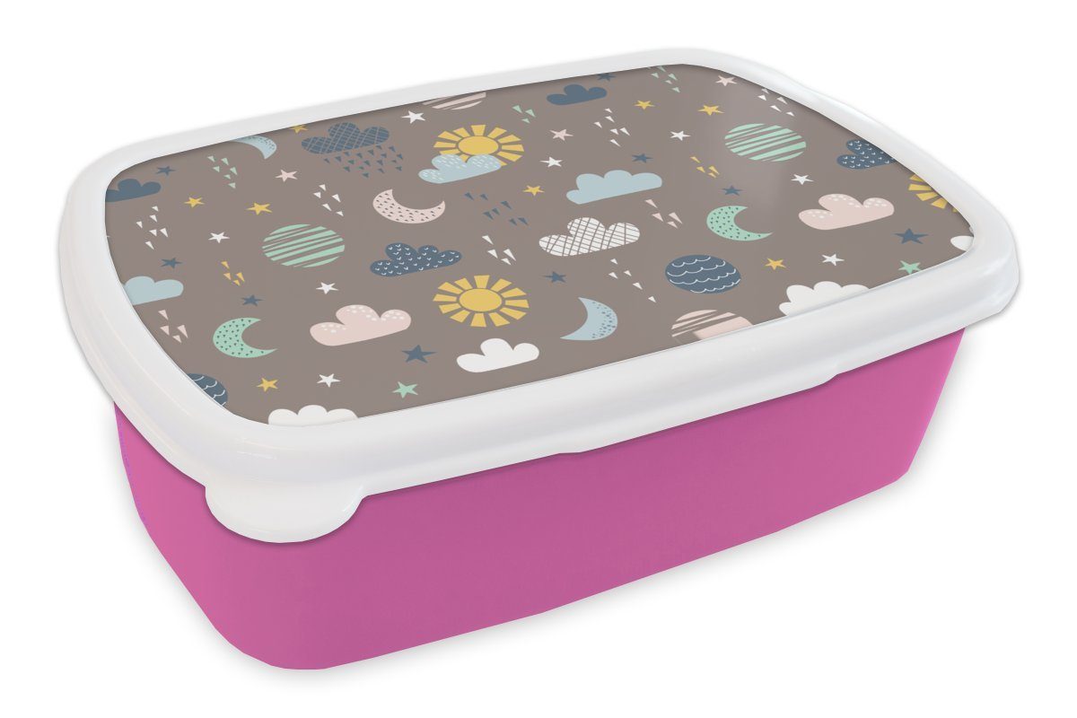 MuchoWow Lunchbox Wolken - Sonne - Design, Kunststoff, (2-tlg), Brotbox für Erwachsene, Brotdose Kinder, Snackbox, Mädchen, Kunststoff rosa