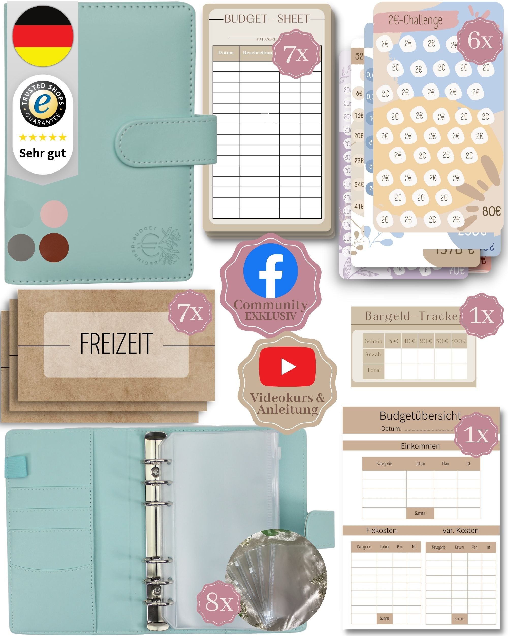 Ringbuchmappe Budget Planner Starter-Set Sparbuch zum Geld Sparen + Spar-Challenges