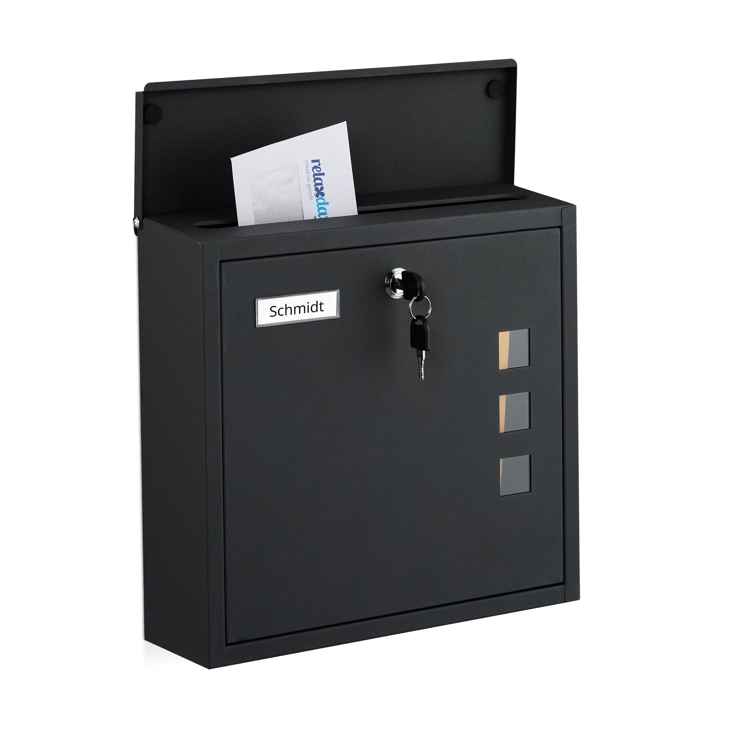 relaxdays Wandbriefkasten Briefkasten mit Sichtfenster, schwarz günstig online kaufen