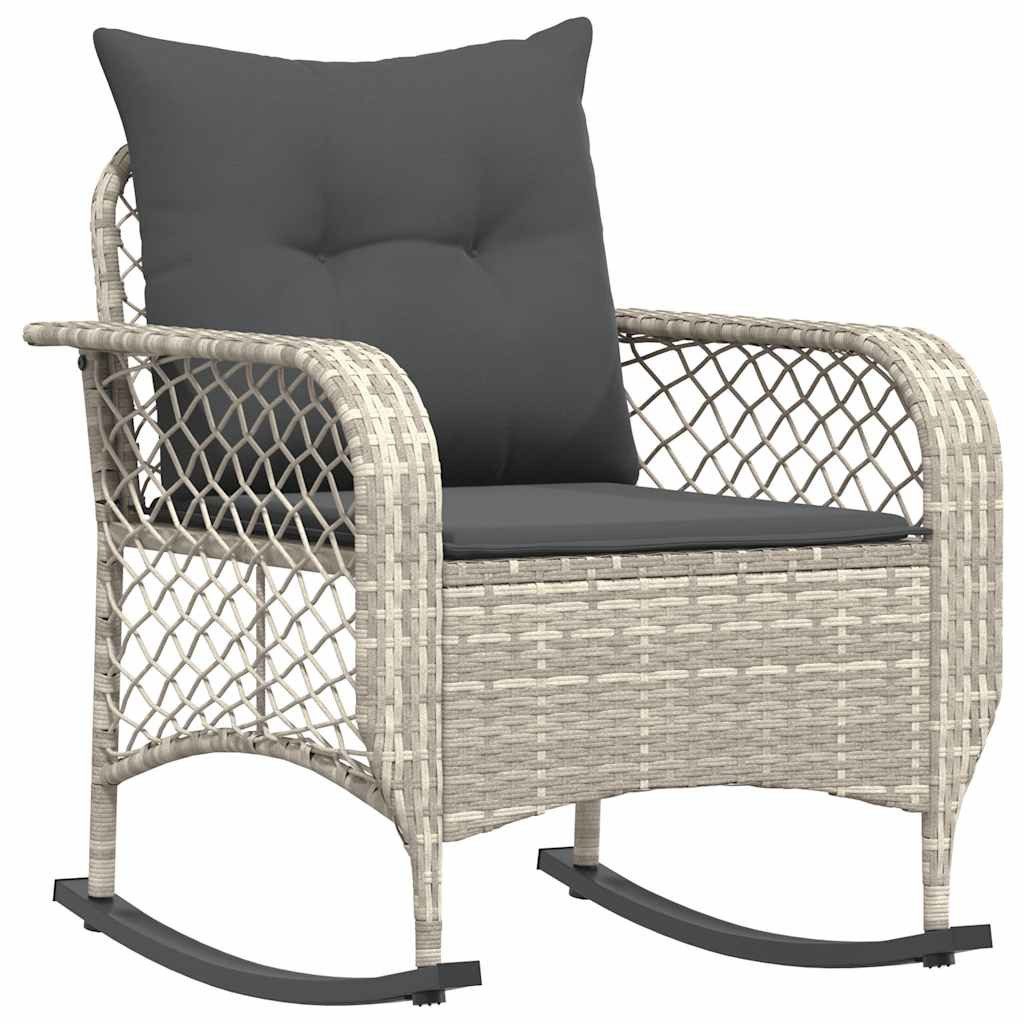 vidaXL Gartenstuhl Garten-Schaukelstuhl mit Kissen Hellgrau Poly Rattan (1 St)