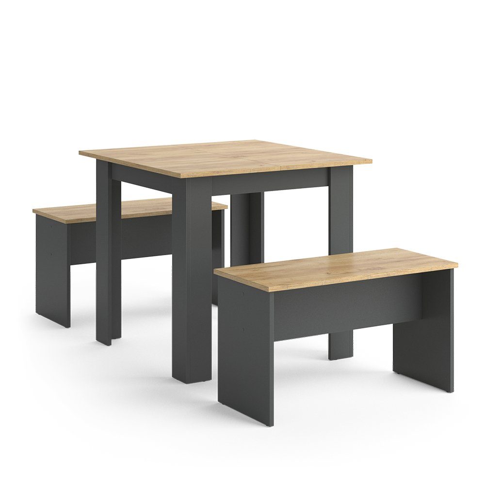 Vicco Essgruppe Sentio, Anthrazit/Goldkraft Eiche, 80 x 80 cm mit 2 Bänken, günstig online kaufen
