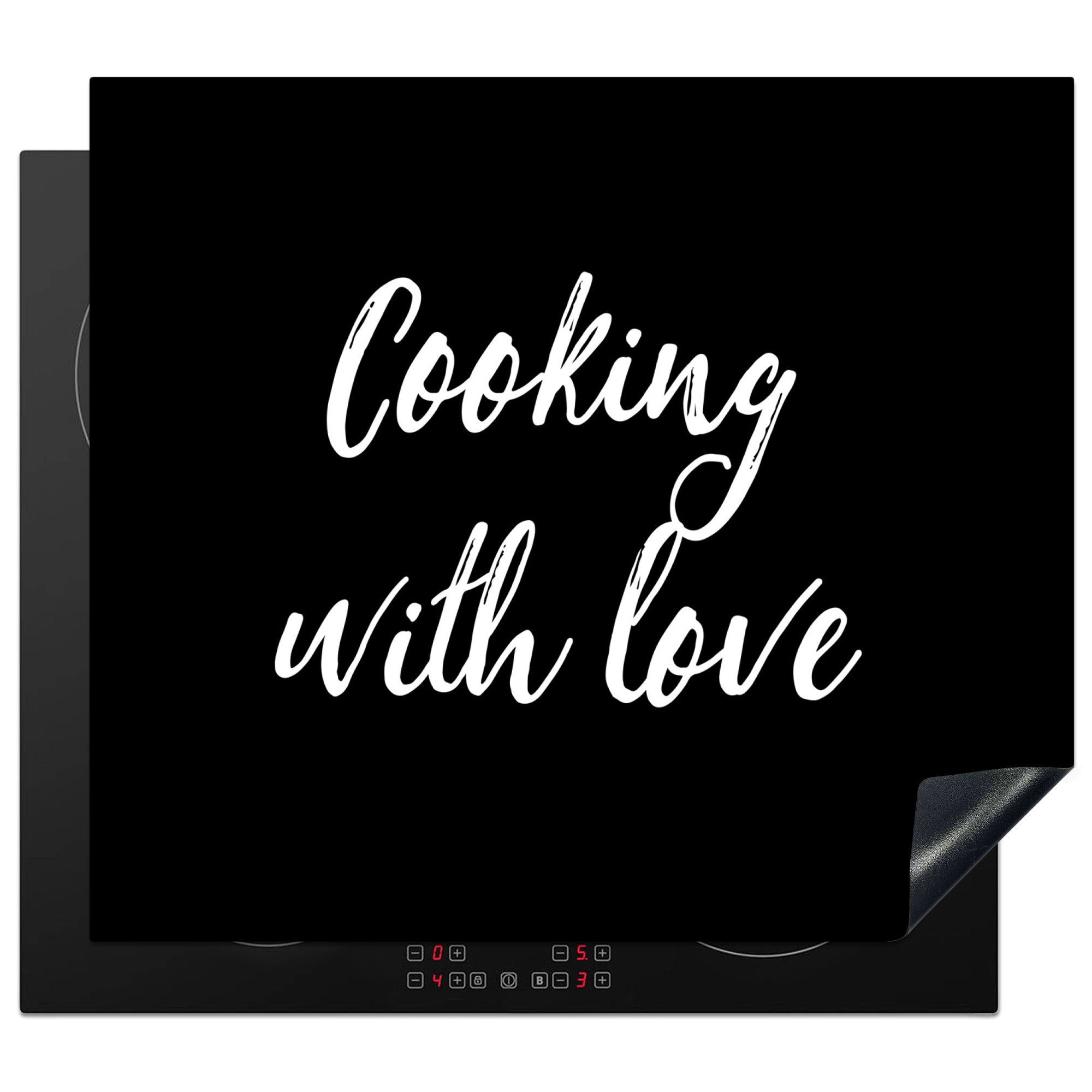 MuchoWow Herdblende-/Abdeckplatte Mit Liebe kochen - Zitate - Sprichwörter - Liebe, Vinyl, (1 tlg), 60x52 cm, Mobile Arbeitsfläche nutzbar, Ceranfeldabdeckung | Herdabdeckplatten