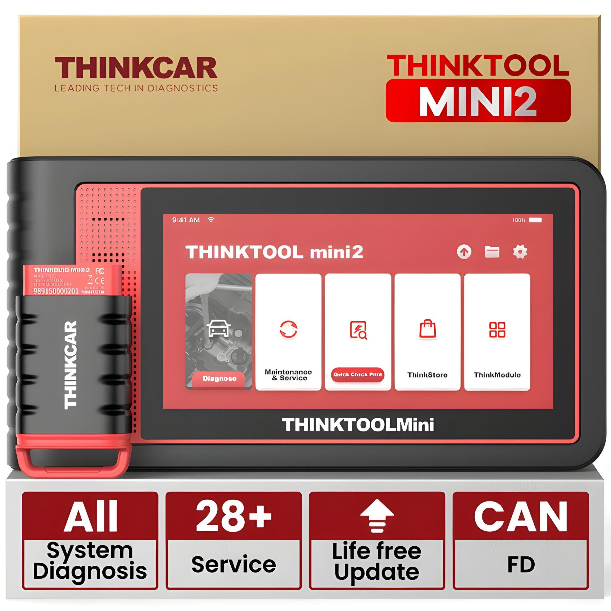 Thinkcar Kfz-Diagnosegerät OBD 2 Scanner, OBD Diagnosegerät, Touch, Bluetooth, Touch, dauerhafte Updates, Fehlercodelexikon, wireless