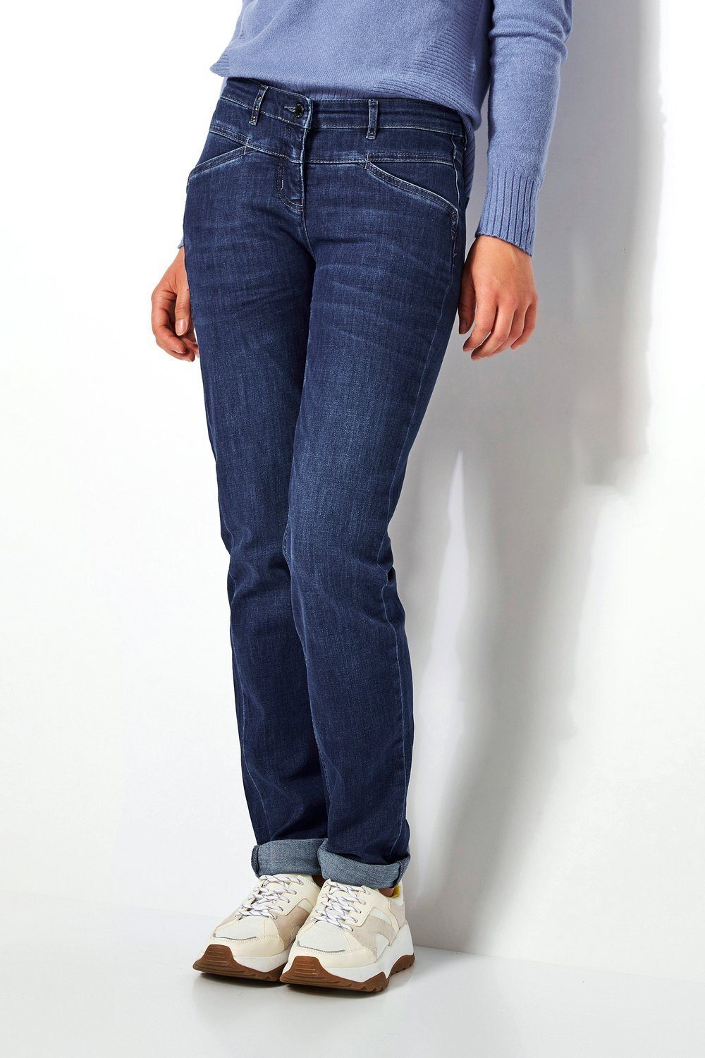 Neue Artikel treffen nacheinander ein TONI Slim-fit-Jeans Perfect vorne mit Hüftsattel mittelblau - 564 Shape