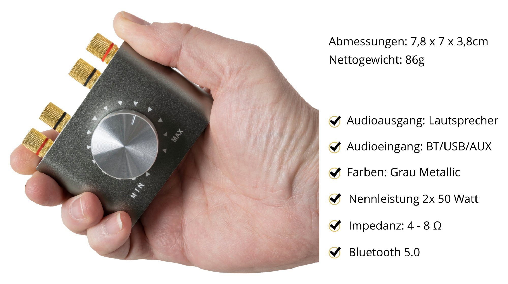 HiFi-Boxen Braune McGrey (Bluetooth, Lautsprechersystem Micro-Stereo mit Anlage W, Mini-Verstärker) BSS-265 80 Walnuss-Holz-Optik