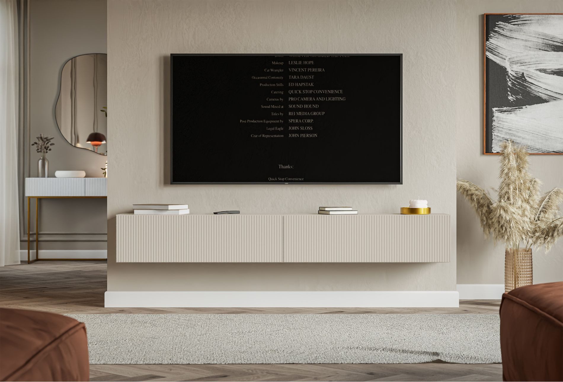 Selsey TV-Schrank VELDIO TV-Lowboard hängend 100/200/300 cm, geriffelte Fro günstig online kaufen