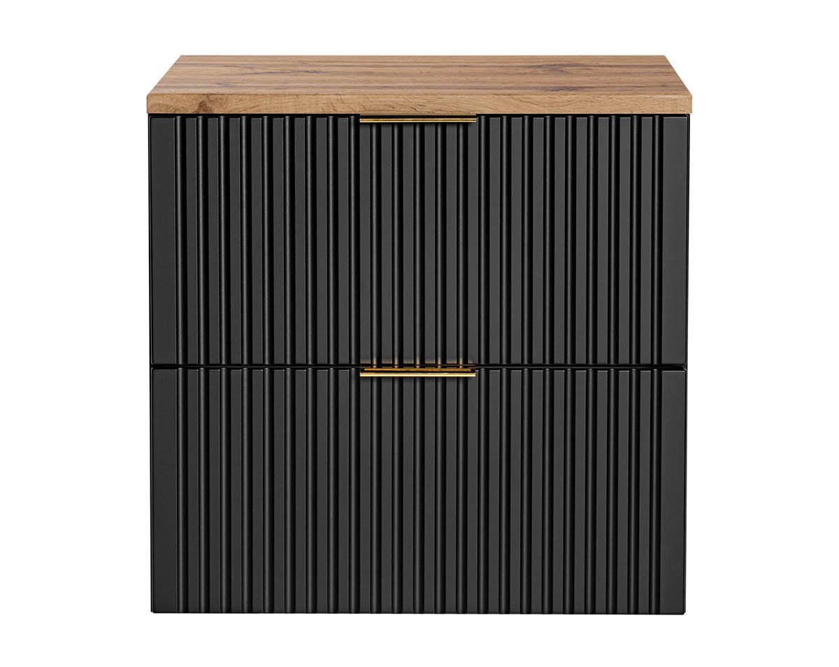 Thumbnail - einfachgutemoebel Waschtisch-Set Badezimmer Waschplatz Blackened 60cm, zum Unterbau Oak, schwarz, (Badmöbel Set, 1-St., ...