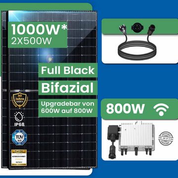 EPP.Solar Solaranlage 1000W Balkonkraftwerk Komplettset Bifazial Photovoltaik Solaranlage, (Plug & Play DEYE 800 WLAN Wechselrichter drosselbar auf 800W/600W und 10m Kabel)