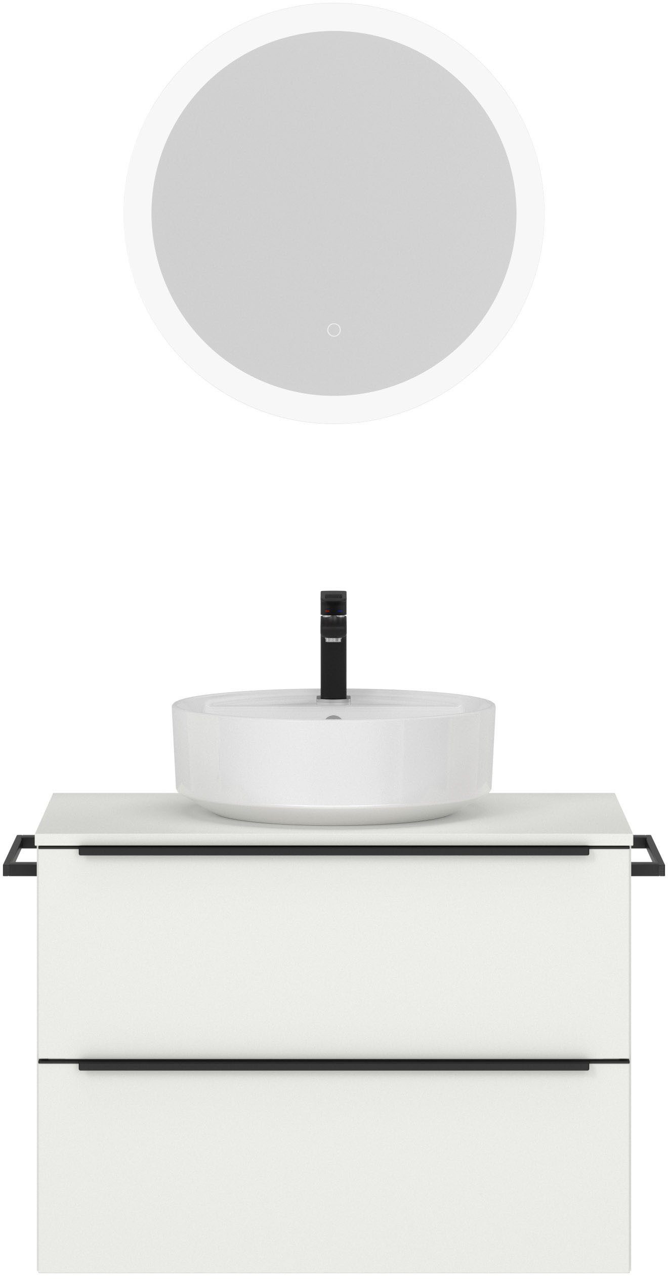 nobilia® Badmöbel-Set Alvene, (2-St., vormontiert, mit Soft-Close), inkl. Spiegel mit Touch-Sensor, in vier Breiten