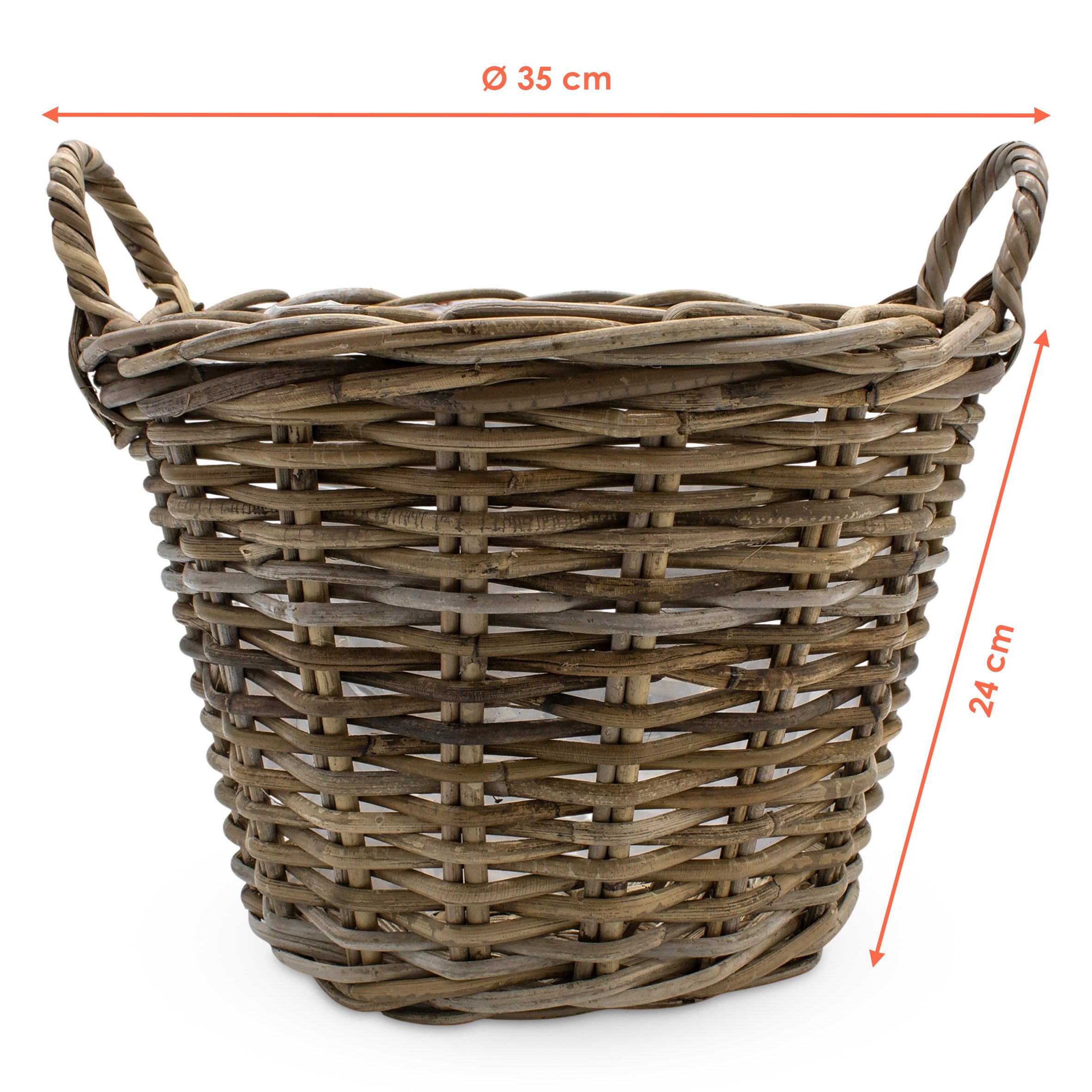 Spetebo Weidenkorb (Set, 1 St., Pflanzkorb mit Henkel), Rattan Pflanzkorb natur mit Folie