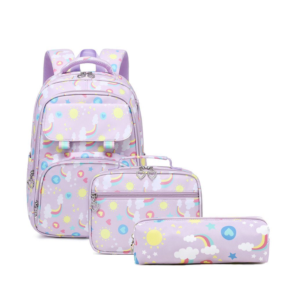 GelldG Rucksack Schulrucksack Laptop Rucksack für Schulranzen, Schultaschen floral Lila Set