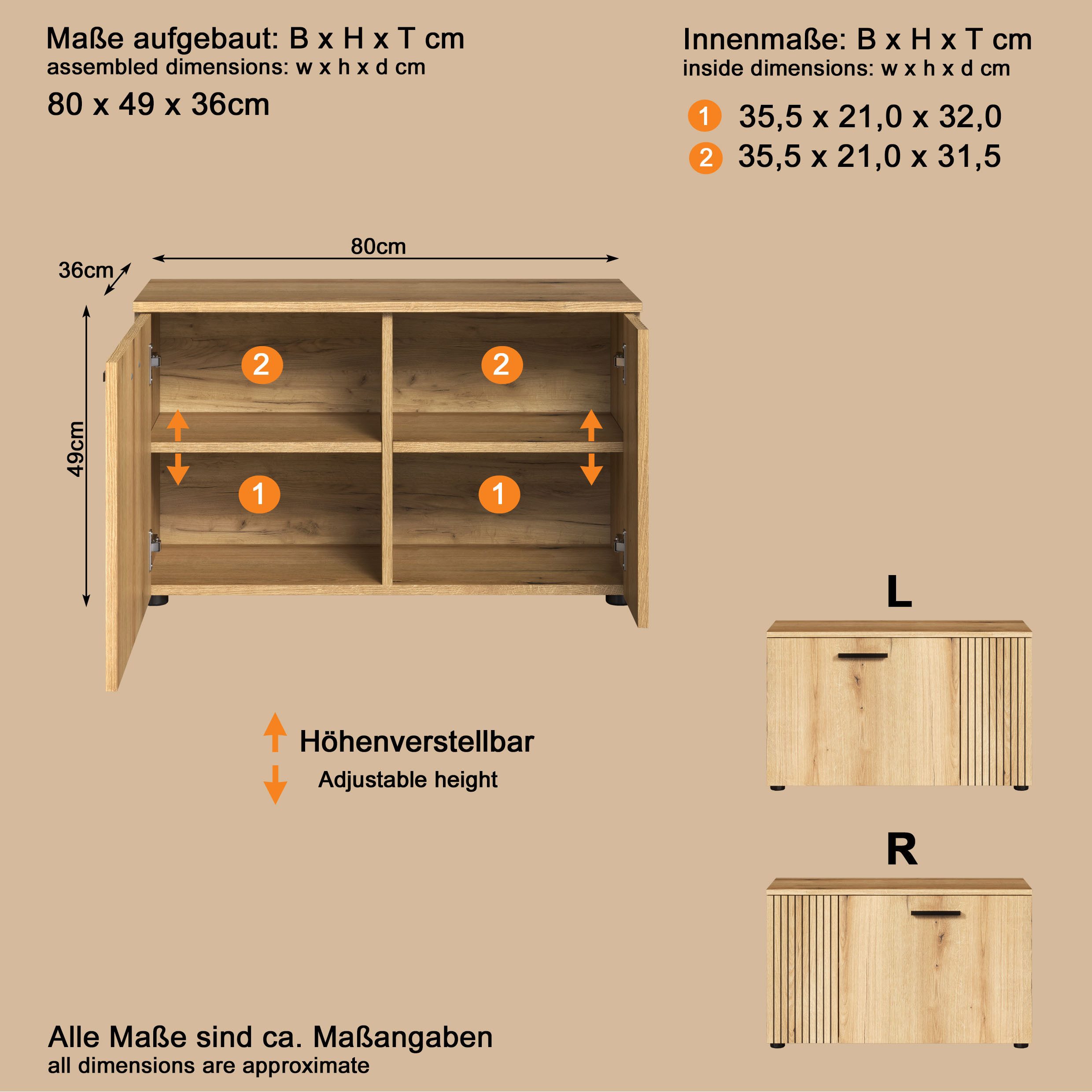 Home affaire Sitzbank Amrum (1-St), Schuhbank mit 2 Türen & 2 Einlegeböden - (B/T/H) 80/36/49 cm